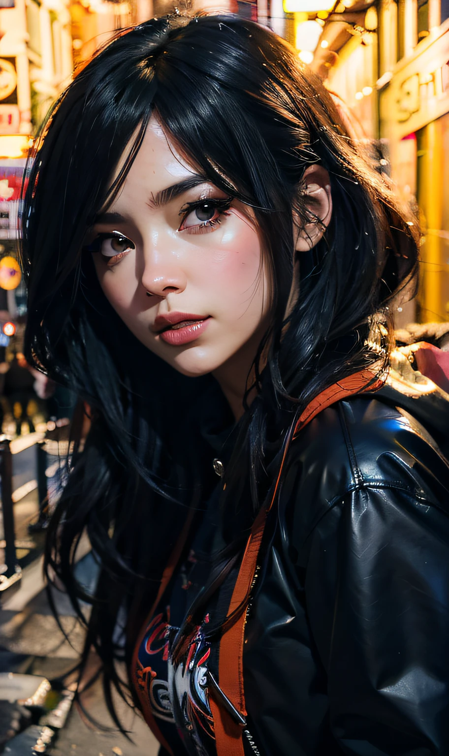 anime girl avec de longs cheveux noirs et un sweat à capuche orange, Artgerm et Atey Ghailan, Art numérique Ilya Kuvshinov, Œuvre d’art dans le style de Guweiz, Beau portrait d'Anime, Ross dessine la peinture numérique, RossDrawsPortrait, Style anime 4 K, Portrait détaillé de Anime Girl, Artgerm. détail élevé, Réalisé avec anime painter studio