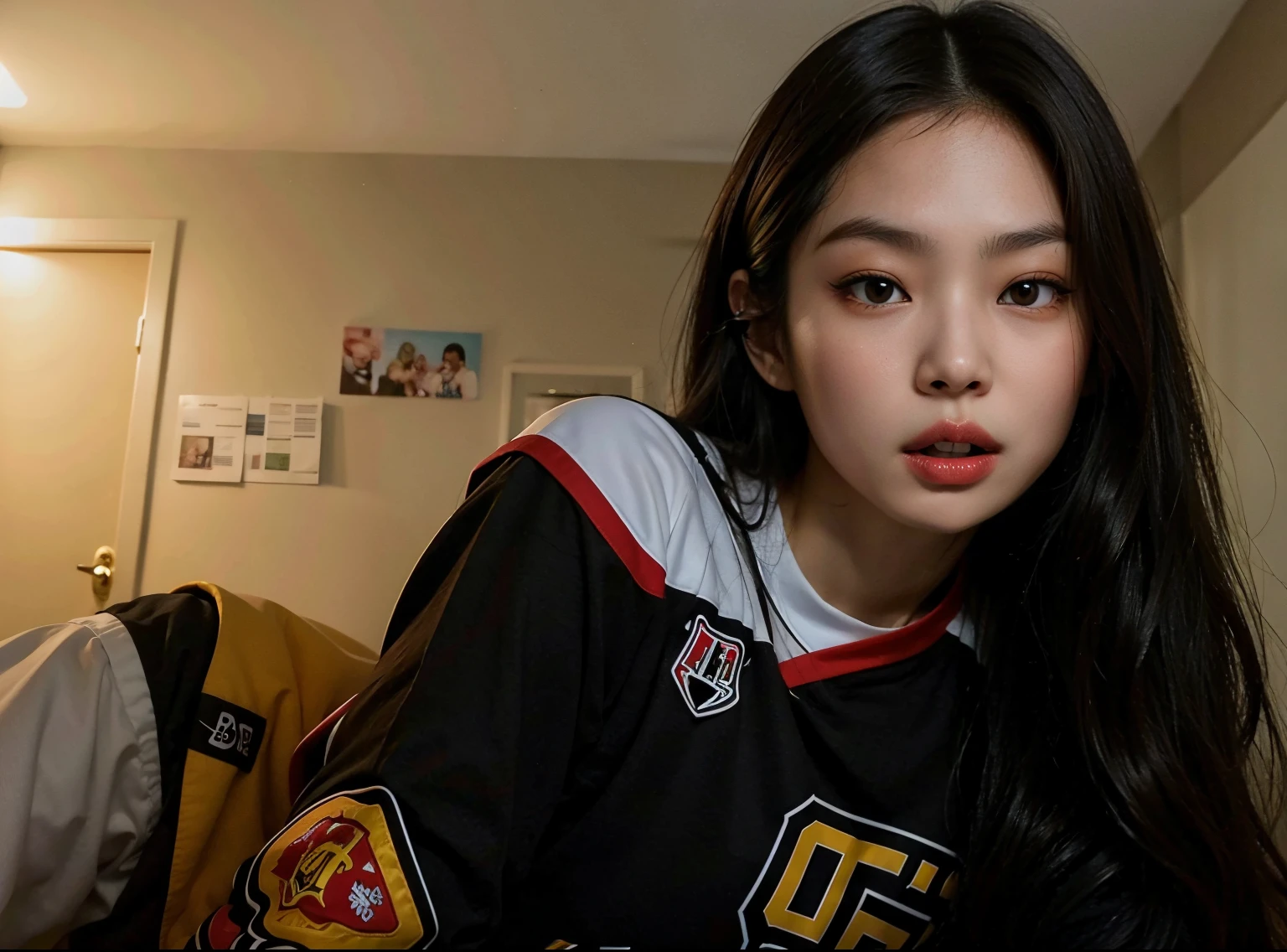 plucked woman with long black hair wearing a hockey jersey, foto de perfil, cara de pato, Chamas, foto vazada, imagem de perfil, foto do perfil, Amuando, 18 anos, she's facing the camera, basia tran |, Mai Anh Tran, 19-year-old girl, Xision Wu, Asian face, thick lips