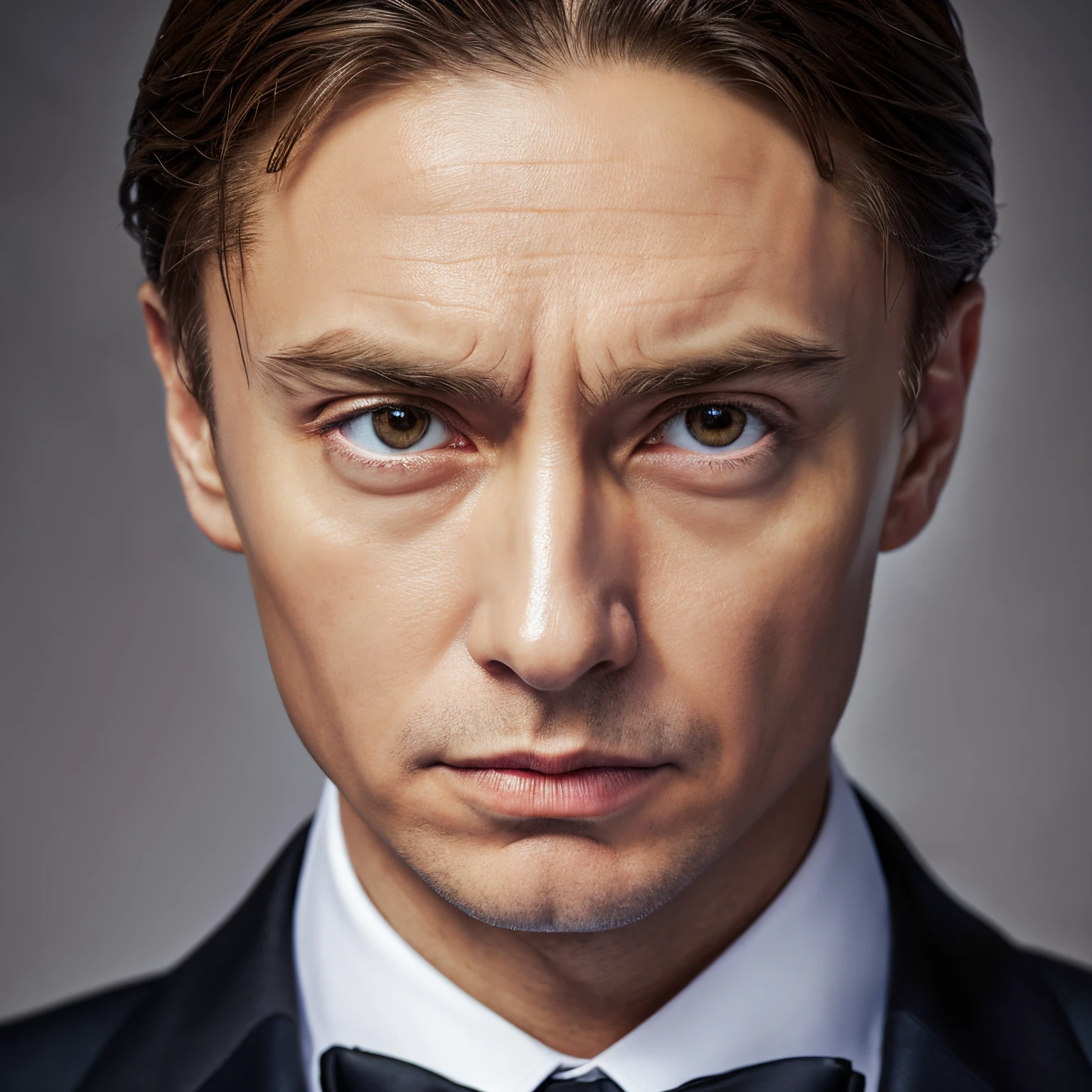 a detailed portrait of President Putin, in a realistic style, with exquisite facial features and intense gaze, a distinguished expression, wearing a formal suit, against a clean and professional studio background, with sharp focus and ultra-detailed rendering, in high resolution (best quality, 4k, 8k), with vibrant colors and realistic skin tones, capturing the essence of his leadership and charisma [portrait, realistic style, detailed facial features, intense gaze, distinguished expression, formal suit, clean studio background, sharp focus, ultra-detailed, high resolution, vibrant colors, realistic skin tones, leadership, charisma].