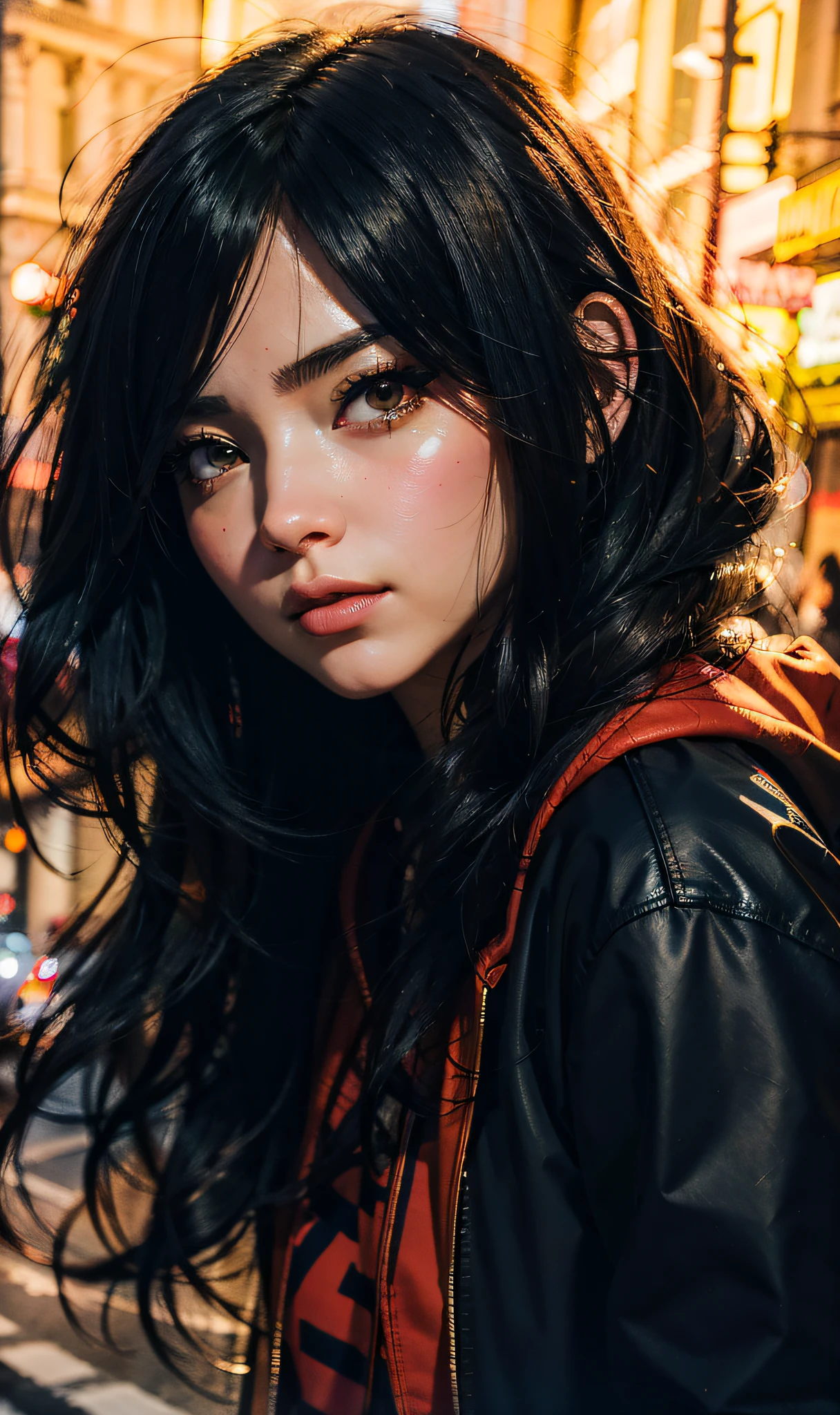anime girl avec de longs cheveux noirs et un sweat à capuche orange, Artgerm et Atey Ghailan, Art numérique Ilya Kuvshinov, Œuvre d’art dans le style de Guweiz, Beau portrait d'Anime, Ross dessine la peinture numérique, RossDrawsPortrait, Style anime 4 K, Portrait détaillé de Anime Girl, Artgerm. détail élevé, Réalisé avec anime painter studio