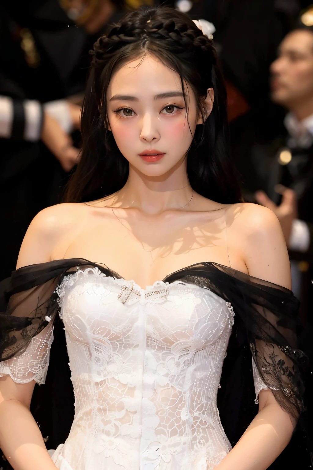 Una mujer con un vestido blanco posando para una foto en una alfombra roja., Gongbi, Actriz femenina de Corea, Li Bingbing, Ruan Jia hermoso!, dilraba dilmurat, Sha Xi, JIA, Lu ji, Lulu Chen, inspirado por Zhang Shuqi, Gemma Chen, Bingbing de ventiladores, Xue He, inspirado por Chen Yifei