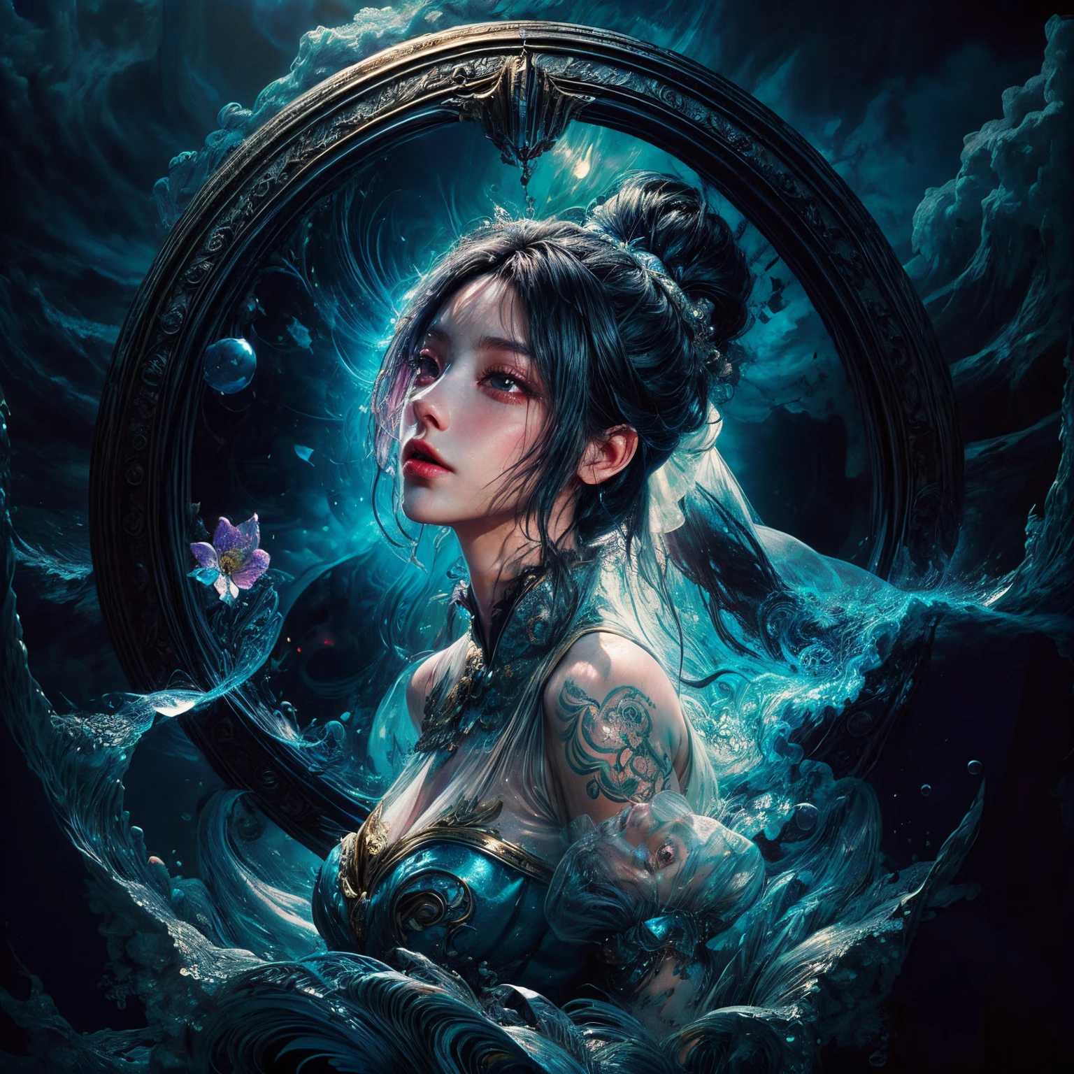 a woman holding a oil lamp, arcane jinx, caitlyn from league of legends, extremely detailed artgerm, samira from league of legends, kda, from league of legends, jinx from league of legends, style artgerm, league of legends character, artgerm detailed, league of legends concept art, ashe, (masterpiece), best quality, expressive eyes, perfect face, huge hourglass, antique hourglass, floating antique clock, beautiful girl inside the hourglass, beautiful Latin girl behind the clock glass, floating antique clock, lamp , lantern, dark night sky, cloudy sky, rain clouds with lightning, beautiful girl looking up, long black hair, Beautiful Hardcore Illustration home page illustration style, dark, high resolution, hard touch illustration, strong outline, 8k, Hiroyuki Nagasaka style, aggressive, beautiful face, fresh beauty, transparent white silk dress, beauty style, bright mist. Paint water splashes. Magic spell. Blue silver gray color gradient glowing vapor veil wave on black abstract art background with free space. Baroque elements, intricate oil paintings, bubbles and swirling fountains, full body, extremely detailed (Fractal Art: 1.3), colorful, more detailed, slight smile, open legs, view of pubic hair, 1 sexy girl in transparent clothing, small breasts exposed, transparent open t-shirt, tattoos of mandalas and flowers, best quality, black and brown hair fused in water, naked girl, beautiful visible pubic area, small breasts in sight, perfect hair, perfect full lips, delicate and perfect body, digital painting, intricately detailed eyes looking up, girl looking up, colorful, fine art, oil painting, finely drawn hands; magical garden, metallic roses, autumn leaves, metallic colors and enamel, meditation, girl in a state of meditation, rain, wlop style art, latin girl with oil tan skin, shiny brown skin,