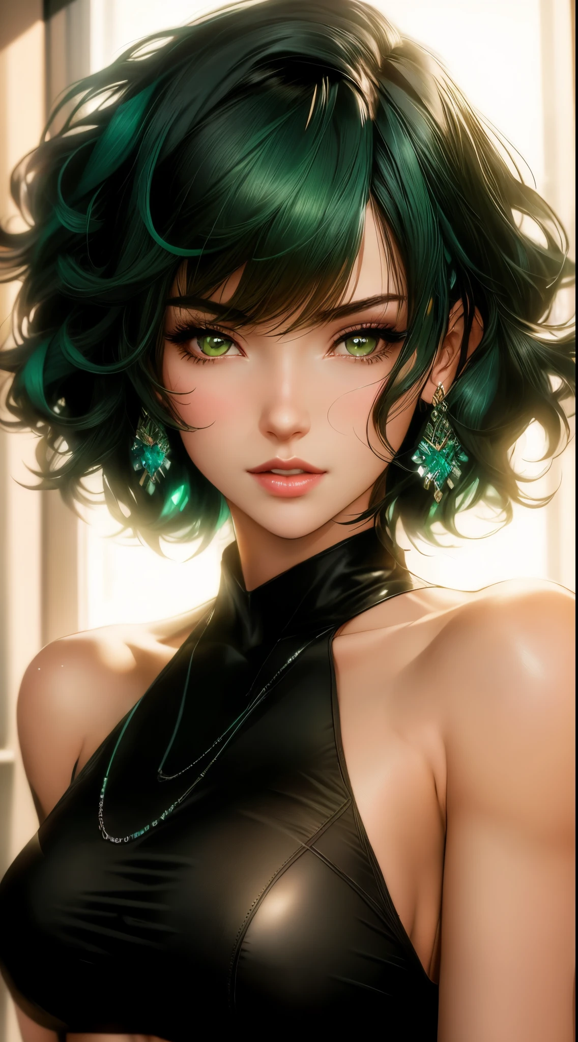 arafed image of a sexy couple posing together in a window, seductive tifa lockhart portrait, tifa, tifa lockhart, tifa lockheart, tifa lockhart portrait, glamorous tifa lockheart, portrait of tifa lockhart, tifa lockhart with Green hair, range murata and artgerm, 8k high quality detailed art