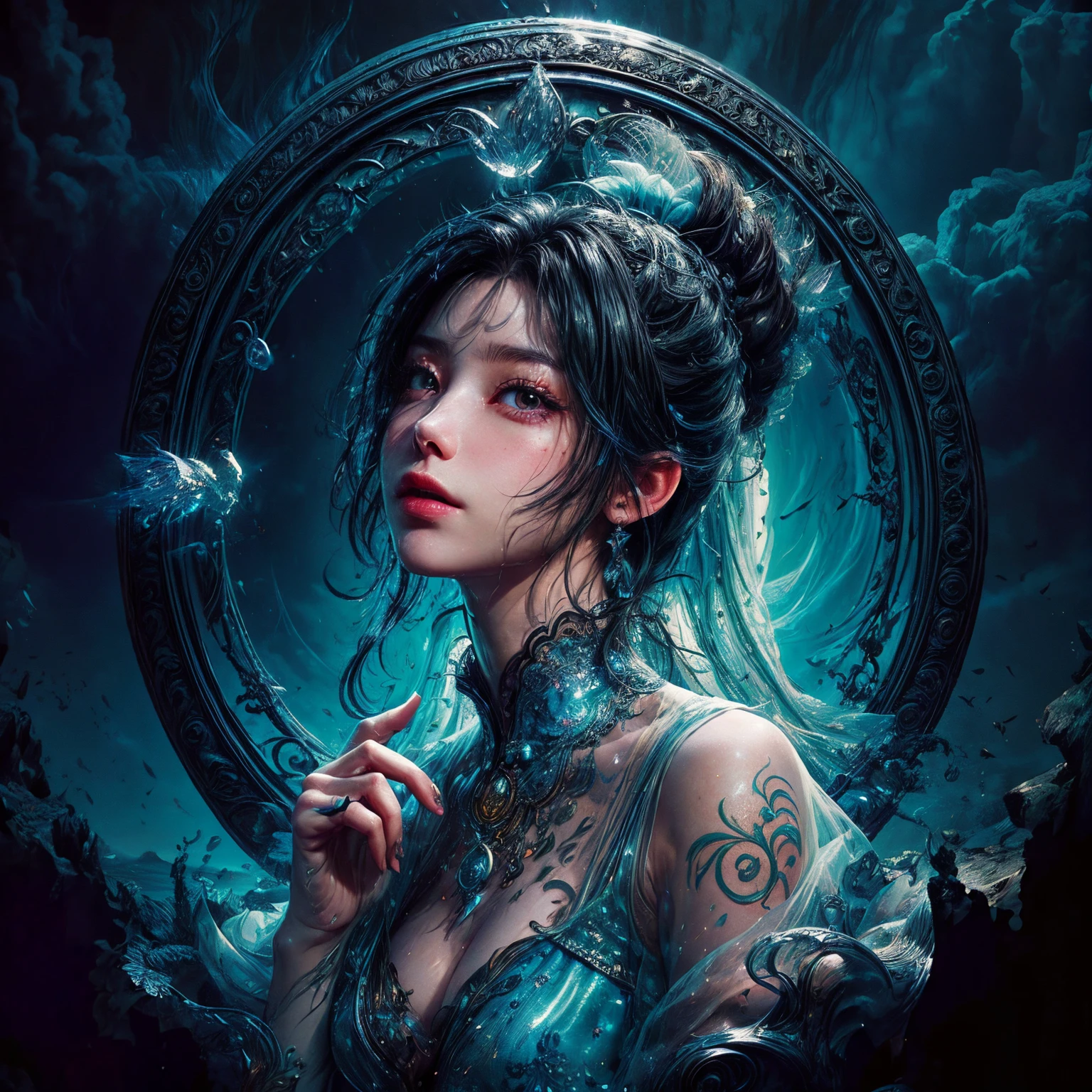 a close up of a person holding a oil lamp, arcane jinx, caitlyn from league of legends, extremely detailed artgerm, samira from league of legends, kda, from league of legends, jinx from league of legends, style artgerm, league of legends character, artgerm detailed, league of legends concept art, ashe, (masterpiece), best quality, expressive eyes, perfect face, huge hourglass, antique hourglass, floating antique clock, beautiful girl inside the hourglass, beautiful Latin girl behind the clock glass, floating antique clock, lamp , lantern, dark night sky, cloudy sky, rain clouds with lightning, beautiful girl looking up, long black hair, Beautiful Hardcore Illustration home page illustration style, dark, high resolution, hard touch illustration, strong outline, 8k, Hiroyuki Nagasaka style, aggressive, beautiful face, fresh beauty, transparent white silk dress, beauty style, bright mist. Paint water splashes. Magic spell. Blue silver gray color gradient glowing vapor veil wave on black abstract art background with free space. Baroque elements, intricate oil paintings, bubbles and swirling fountains, full body, extremely detailed (Fractal Art: 1.3), colorful, more detailed, slight smile, open legs, view of pubic hair, 1 sexy girl in transparent clothing, small breasts exposed, transparent open t-shirt, tattoos of mandalas and flowers, best quality, black and brown hair fused in water, naked girl, beautiful visible pubic area, small breasts in sight, perfect hair, perfect full lips, delicate and perfect body, digital painting, intricately detailed eyes looking up, girl looking up, colorful, fine art, oil painting, finely drawn hands; magical garden, metallic roses, autumn leaves, metallic colors and enamel, meditation, girl in a state of meditation, rain, wlop style art, latin girl with oil tan skin, shiny brown skin,