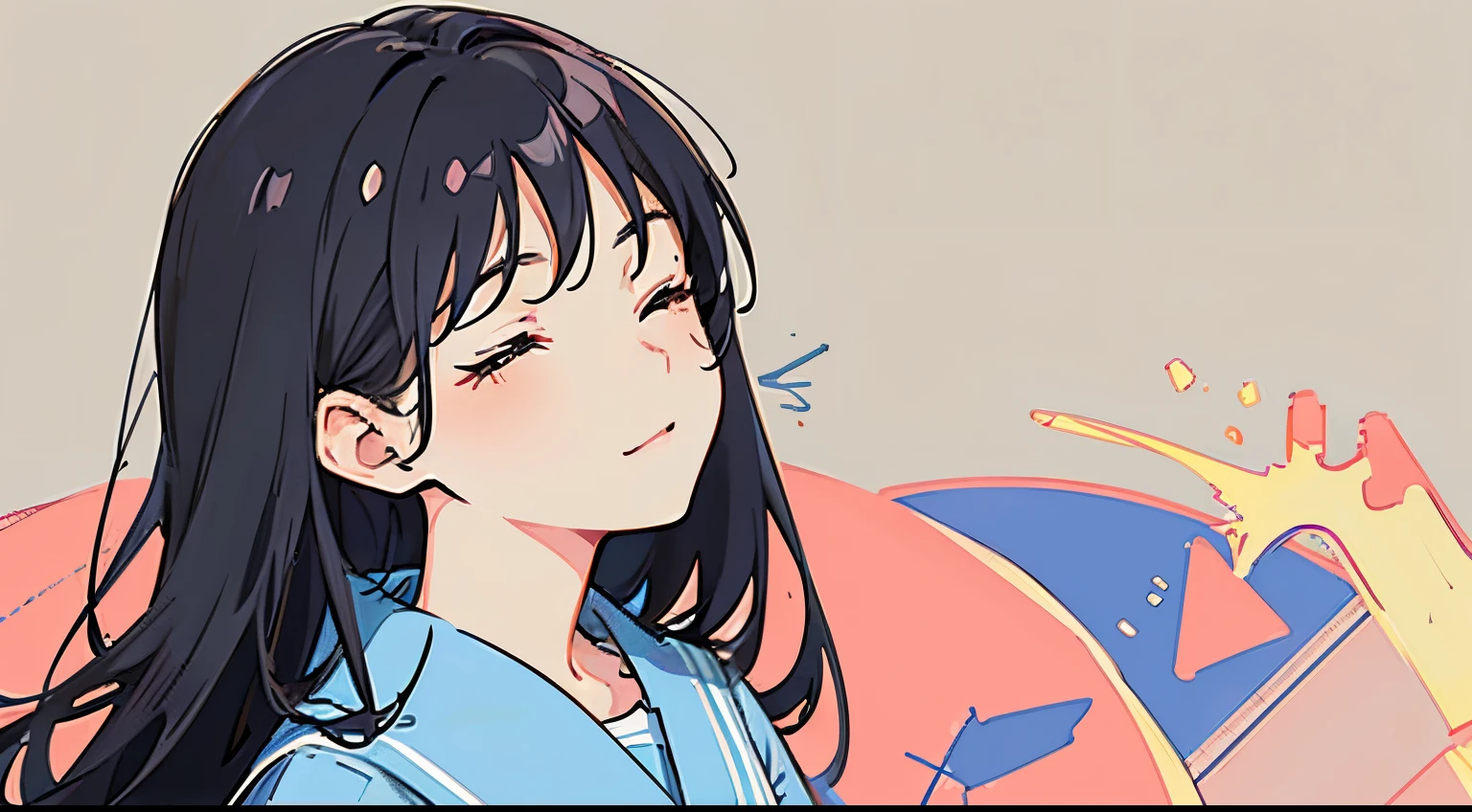 Sketch, manga, ((1girl)), profile photo, Looking to the right, Only Head, Development of long hair, ((Eyes closed)),