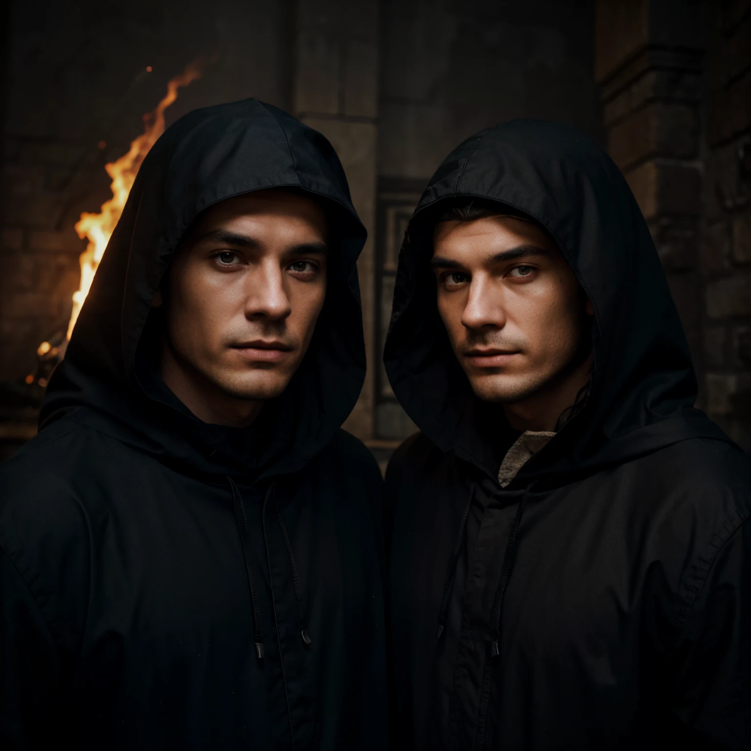 HD quality, high definition, male gay couple having sex, male is 18 years old handsome and muscular and slim, male is leaning on a rock naked and hands are chained, tied up, female is 50 years old looking directly on him with lust, fellacio, vagina exposed, gay couple sex, male only, with hood