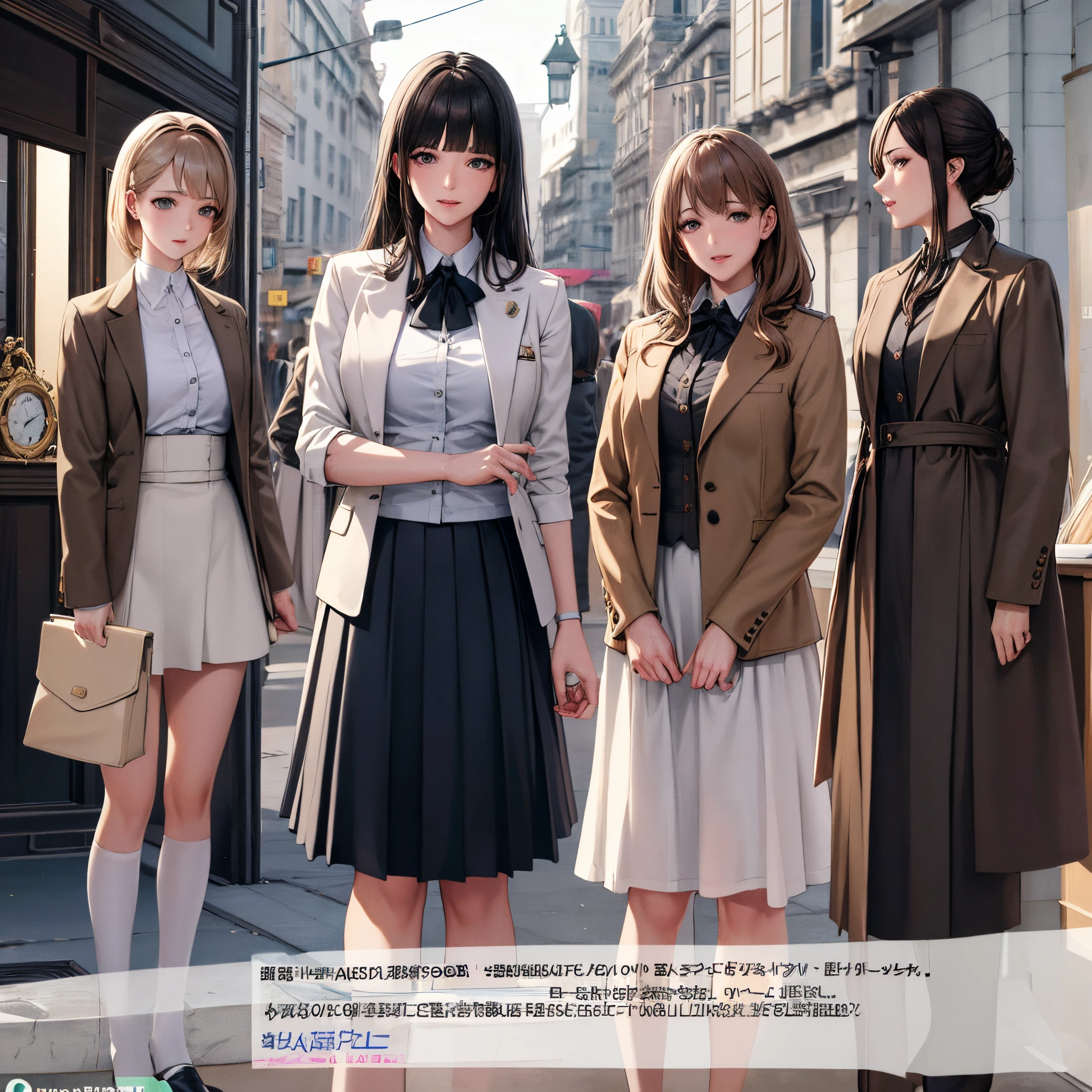 {{，Caucasians}}， looking at viewert， hazel eyes， The is very detailed， medium， brown  hair， aerodrome， Stewardeslue blazer， tiese， blue skirtidskirt， pencil skirtlue high heels， cheerfulnesest quality at best， high qulity， extremely detailed anime screencap， {{{crowed， multipel Girls， thousands of sisterillions of sisterillions of sisters， clone， Doppelganger， Match outfitatching hairstyle}}}}， full bodyesbian