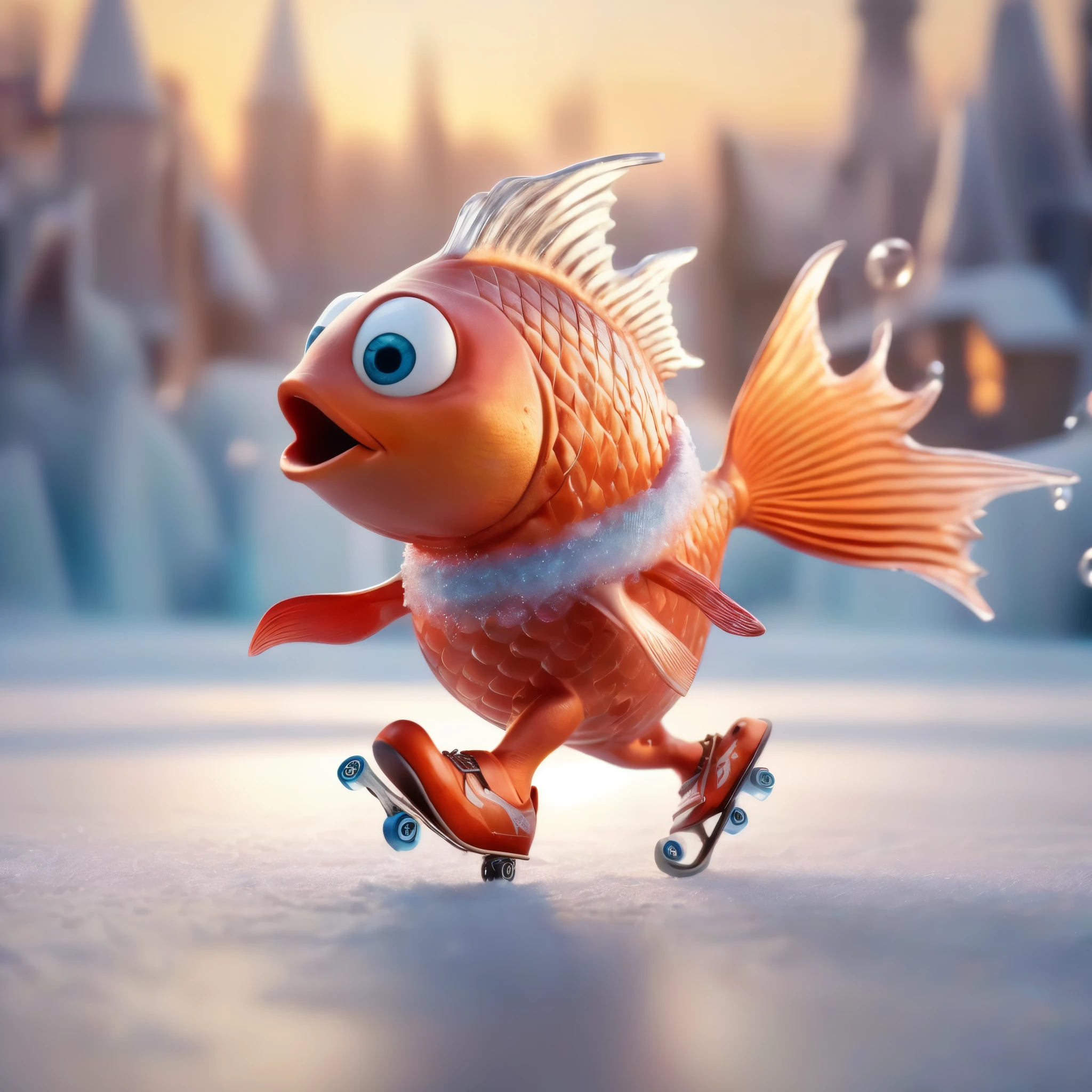Eat fish, who skates , cute 3 d render, 3D Animated Film, 3D CG, 3 D CG, ultra realistic 3d illustration, Тренд на Behance 3D Art, Тренд на Behance 3D Art, cute detailed digital art, 3 d epic illustrations, pixar 3 d animation style
