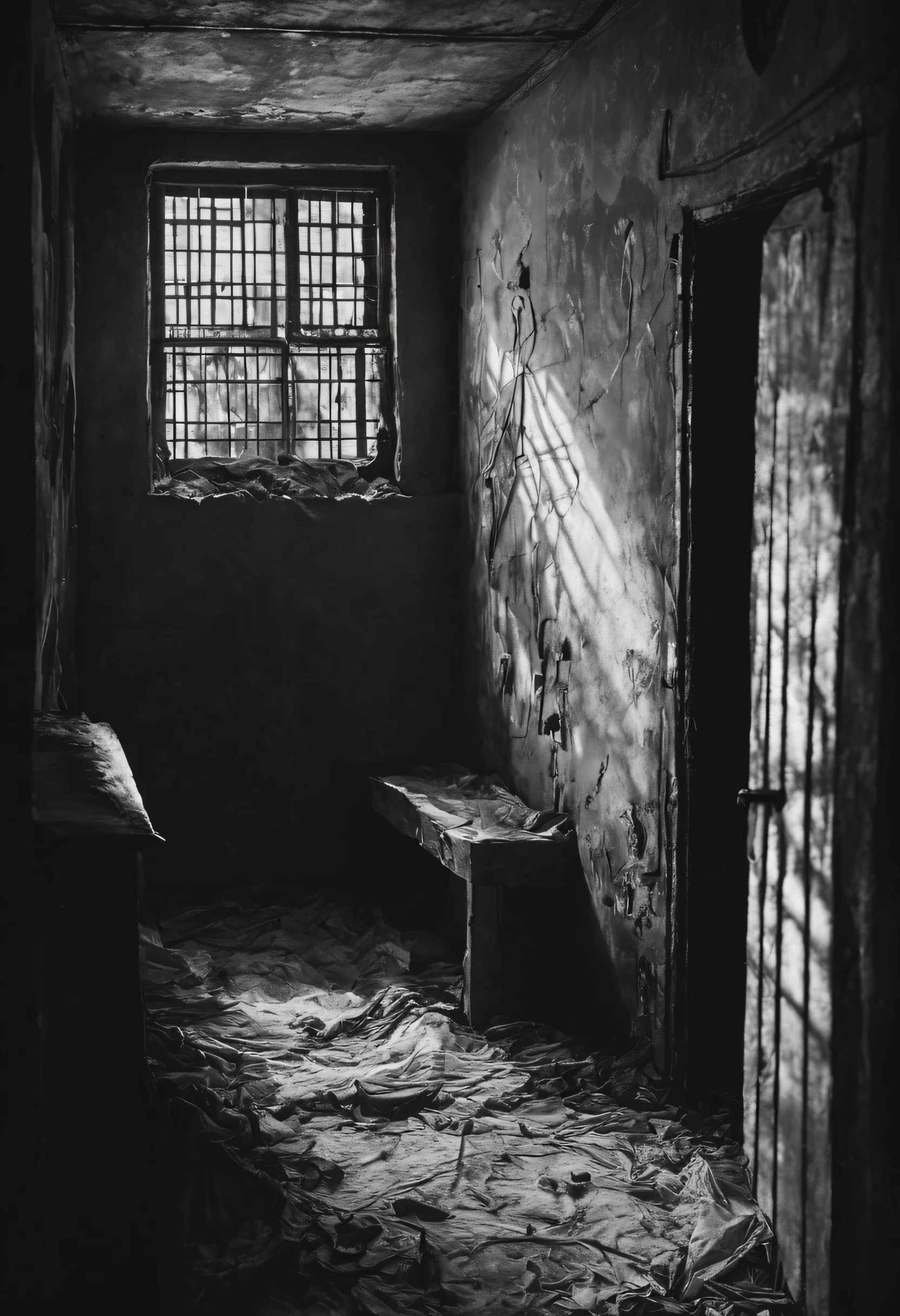 (a lonely man),(intricate drawings and symbols),(homemade prison),(detailed walls with artwork),(unique stories),(best quality,highres),(dark and moody lighting),(black and white),(sketch-like),(expressive lines),(emotional),(mysterious atmosphere),(imprisonment),(striking contrast),(symbolism),(personal sanctuary),(dense patterns),(intense emotions),(captivating),(dramatic composition),(powerful storytelling),(emotionally charged),(gritty texture),(meticulous details),(crimson hues),(haunting),(thought-provoking),(immersive),(no escape),(complex narratives),(compelling imagery),(surreal),(intertwined narratives),(solitude),(enigmatic),(liberation)