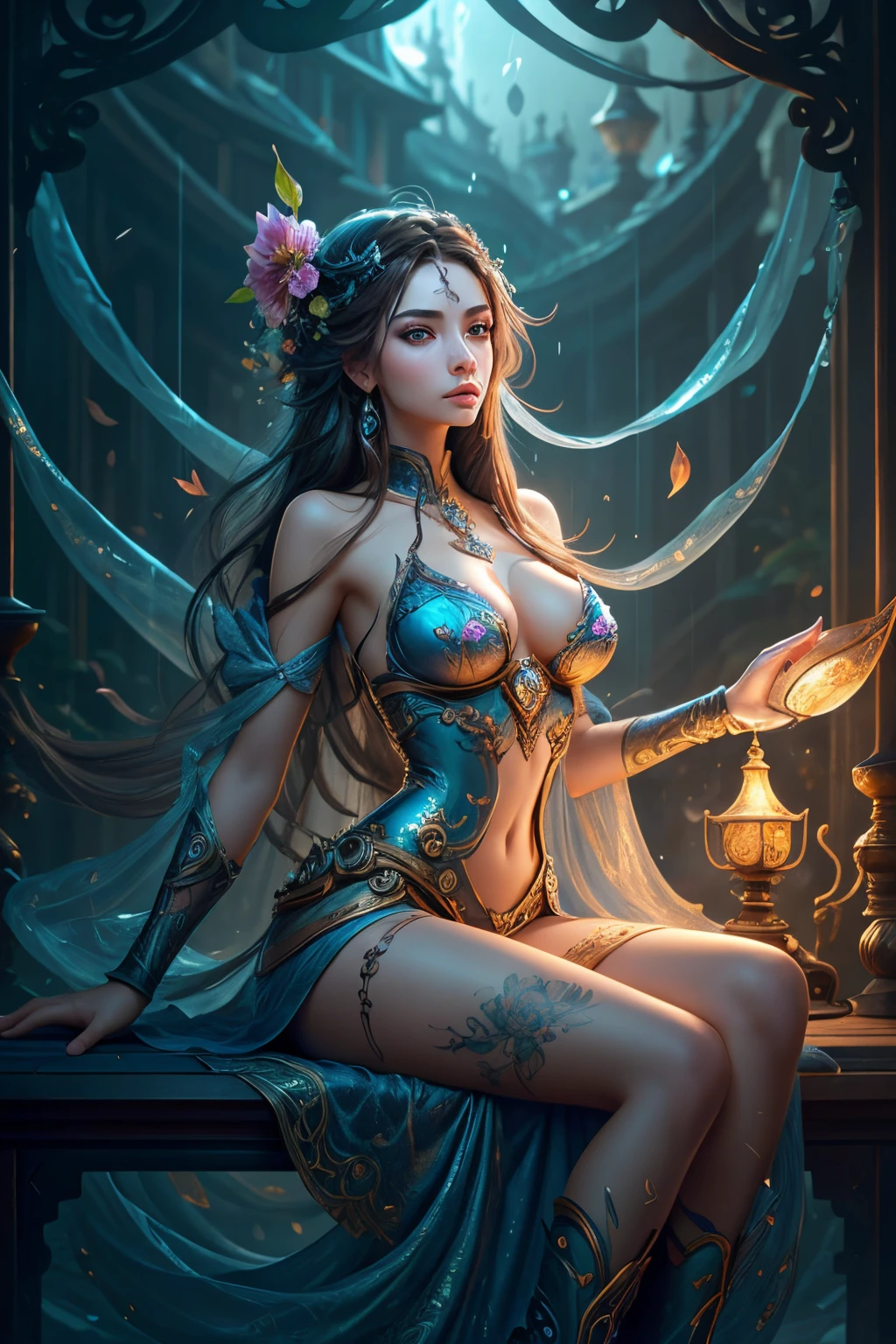 girl holding hourglass in hand,, girl sitting on park bench, sitting on garden bench,, (masterpiece), best quality, , girl sitting on park bench, sitting on garden bench, (masterpiece), best quality, expressive eyes, perfect face, huge hourglass, antique hourglass, floating antique clock, beautiful girl inside the hourglass, beautiful Latin girl behind the clock glass, floating antique clock, lamp , lantern, dark night sky, cloudy sky, rain clouds with lightning, beautiful girl looking up, long black hair, Beautiful Hardcore Illustration home page illustration style, dark, high resolution, hard touch illustration, strong outline, 8k, Hiroyuki Nagasaka style, aggressive, beautiful face, fresh beauty, transparent white silk dress, beauty style, bright mist. Paint water splashes. Magic spell. Blue silver gray color gradient glowing vapor veil wave on black abstract art background with free space. Baroque elements, intricate oil paintings, bubbles and swirling fountains, full body, extremely detailed (Fractal Art: 1.3), colorful, more detailed, slight smile, open legs, view of pubic hair, 1 sexy girl in transparent clothing, small breasts exposed, transparent open t-shirt, tattoos of mandalas and flowers, best quality, black and brown hair fused in water, naked girl, beautiful visible pubic area, small breasts in sight, perfect hair, perfect full lips, delicate and perfect body, digital painting, intricately detailed eyes looking up, girl looking up, colorful, fine art, oil painting, finely drawn hands; magical garden, metallic roses, autumn leaves, metallic colors and enamel, meditation, girl in a state of meditation, rain, wlop style art, latin girl with oil tan skin, shiny brown skin,a woman holding a oil lamp, arcane jinx, caitlyn from league of legends, extremely detailed artgerm, samira from league of legends, kda, from league of legends, jinx from league of legends, style artgerm, league of legends character, artgerm detailed, league of legends concept art,