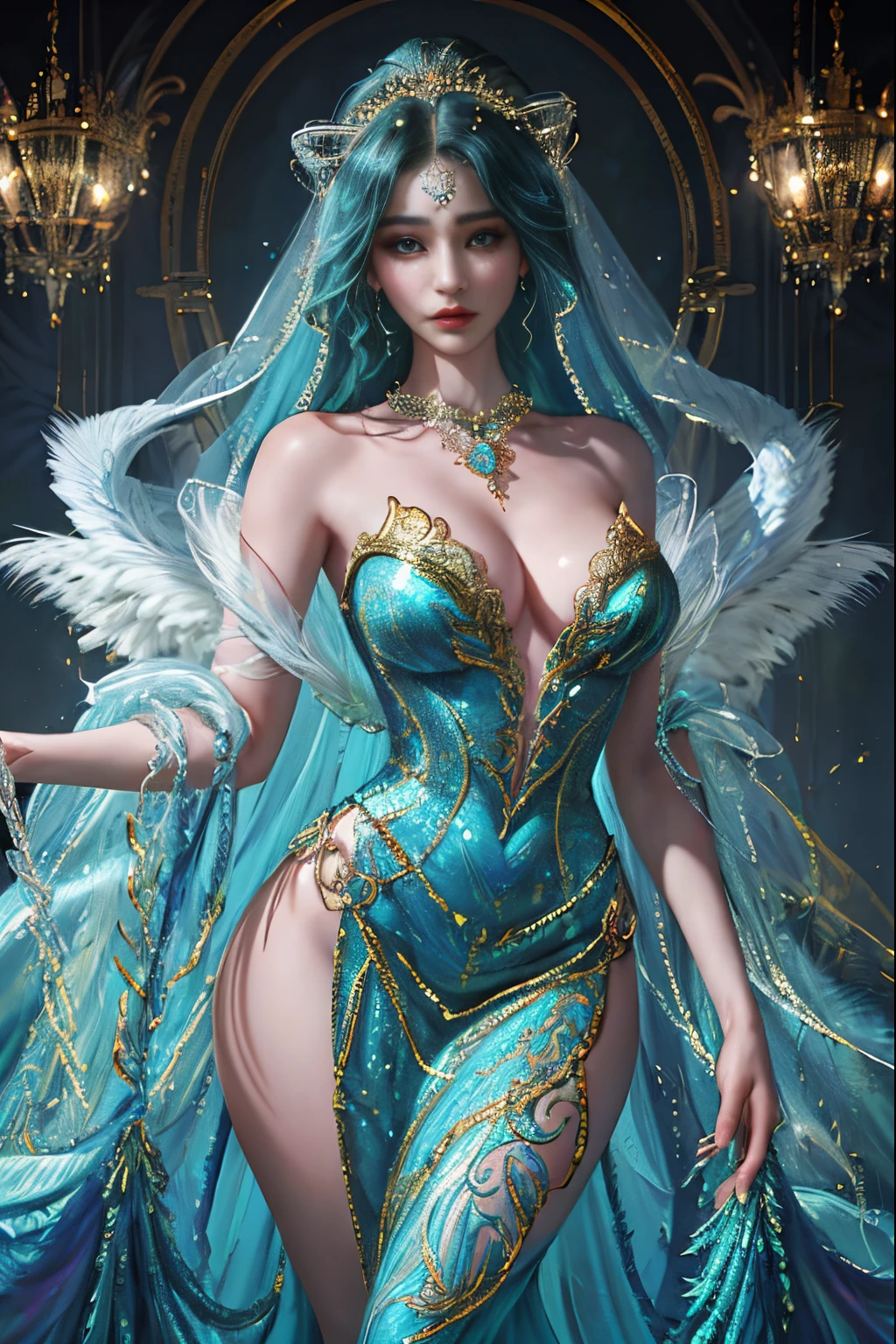 An exquisitely adorned serpentine creature, every intricate detail emanates opulence despite its endangered status: resplendent scales adorned with delicate gold filigree, delicately fading plumage reminiscent of ancient tapestries, and mesmerizing jewel-toned eyes framed by a cascading headdress of rare, iridescent feathers. The image, a stunning high fashion photograph, captures the essence of regal elegance and fragility, showcasing the majestic species in all its grandeur. The impeccable quality of the image reveals the intricacy of the creature's adornments and the ethereal beauty of its endangered existence.
