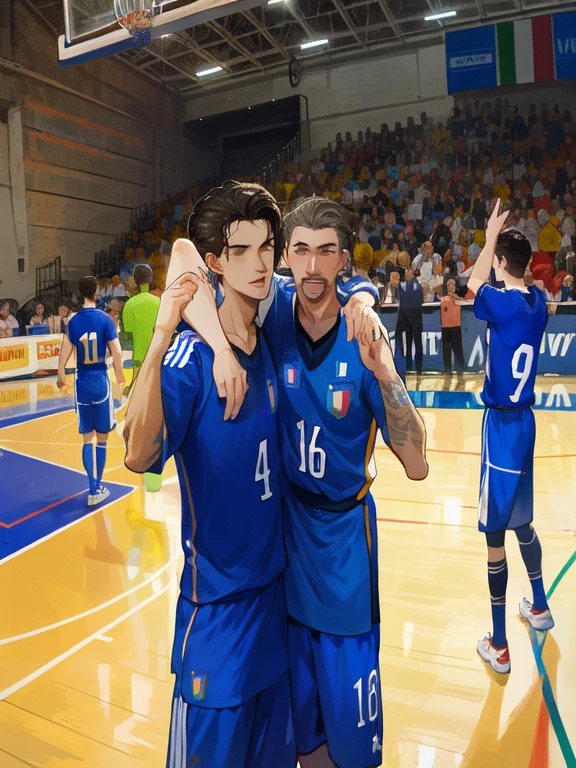 there are two men that are standing on a basketball court, marvano, italy, reddit post, daniel dociu, sport, by Carlo Martini, edited, laura sava, by Francesco Furini, bizzaro, thumbnail, fantasy italy, title, highlight, alessio albi and shin jeongho, shutterstock, subtitles