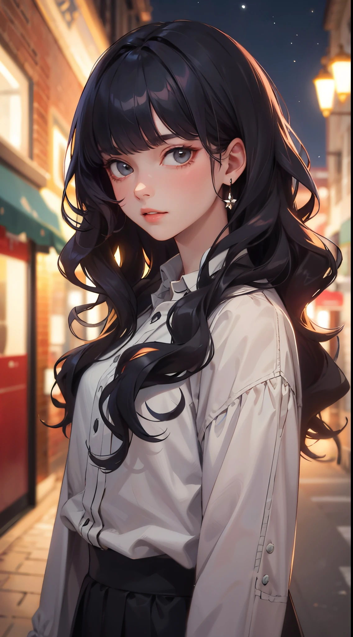 (masterpiece:1.2), (best quality:1.2), night, (looking at viewer), bright skin, 
outdoors, fringe, 
long hair, (wavy hair),