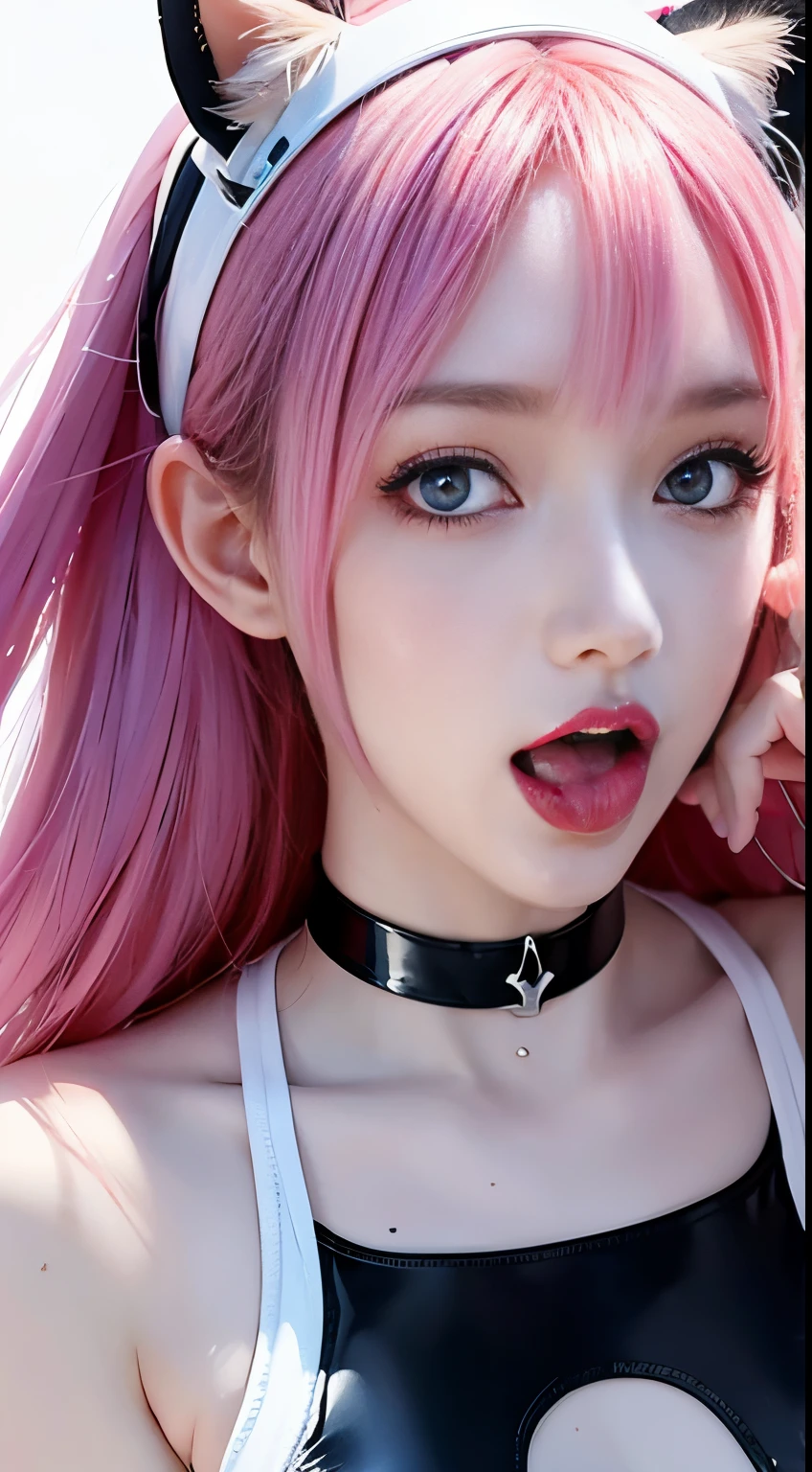 1girll,(Captivating quality:1.4),(True textured skins of the highest quality), Delicate face,Pink twin-tailed hair, Gradient Hair, (perfect bodies:1.1),Heart-shaped choker、long eyelasher,grin, hyperphotorealism, Cinematic lighting, projected inset, surrealism, hyper HD, masutepiece,Dream On,Please wear clear silk pajamas,Carmelto,tattooed,Fantasy space,Luxurious space