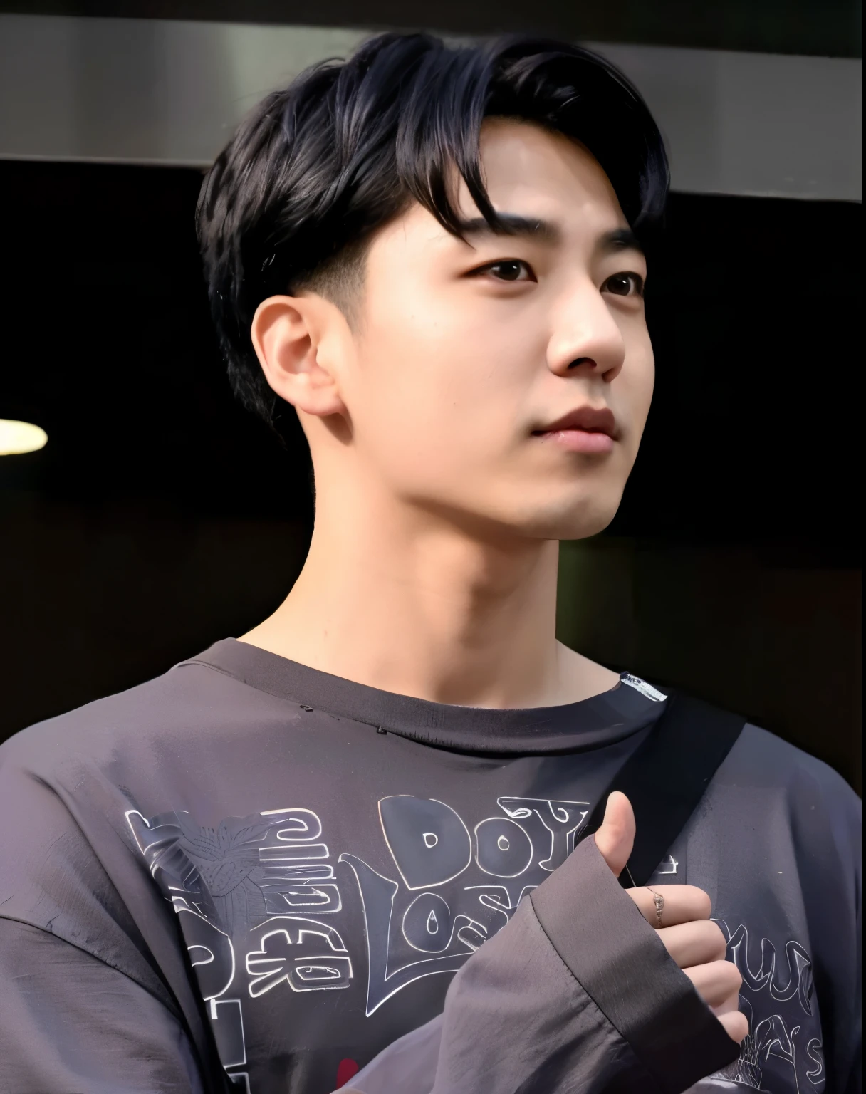 arafed asian man with a black shirt and a black bag, wan adorable korean face, Hyung Tae, Jungkook, Sul Coreano Masculino, menino tem cabelo preto curto, Cai Xukun, um homem bonito，cabelo curto preto, TaeJune Kim, Kim Doyoung, inspirado em Bian Shoumin, Jovem Anjo Wan, dez lee, Hong June Hyung, serious face