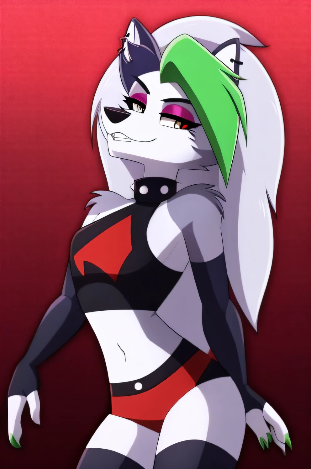 best quality, roxanne fusion loona, solo, furry female, body fur, makeup, sexy clothes