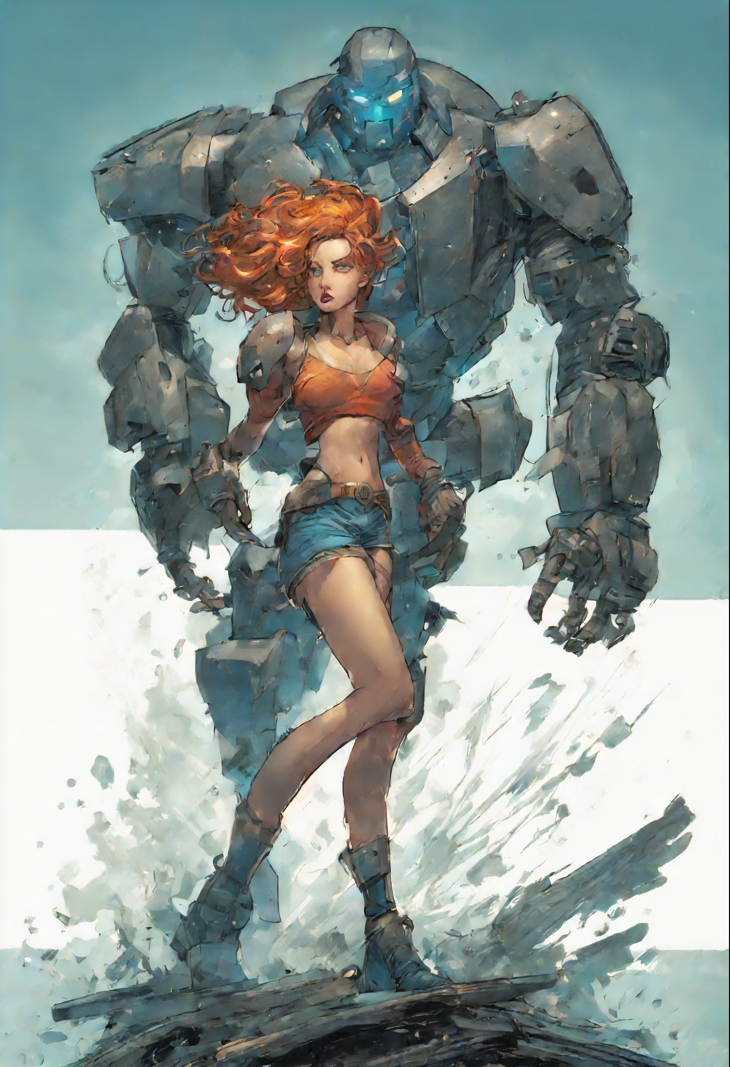 Art style Joe Madureira+Scott Willians ,full body,  dark image, splash image, robot,A girl had appeared out of nowhere, a girl with the peculiar name of Madison Moss. As she had ended up in Second Sister, D'Orsay had no idea.