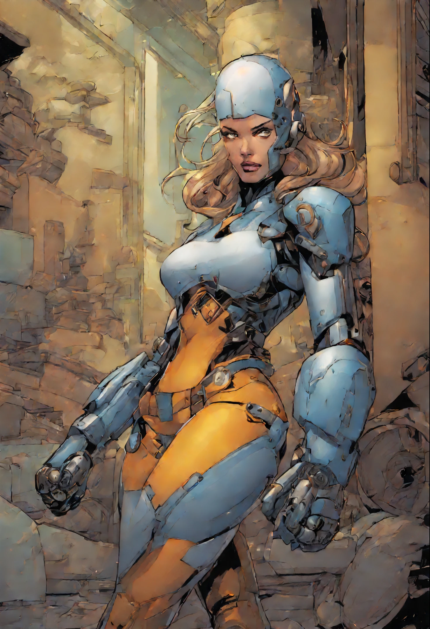 Art style Joe Madureira+Scott Willians ,full body, dark image, splash image, robot,A girl had appeared out of nowhere, a girl with the peculiar name of Madison Moss. As she had ended up in Second Sister, D'Orsay had no idea.