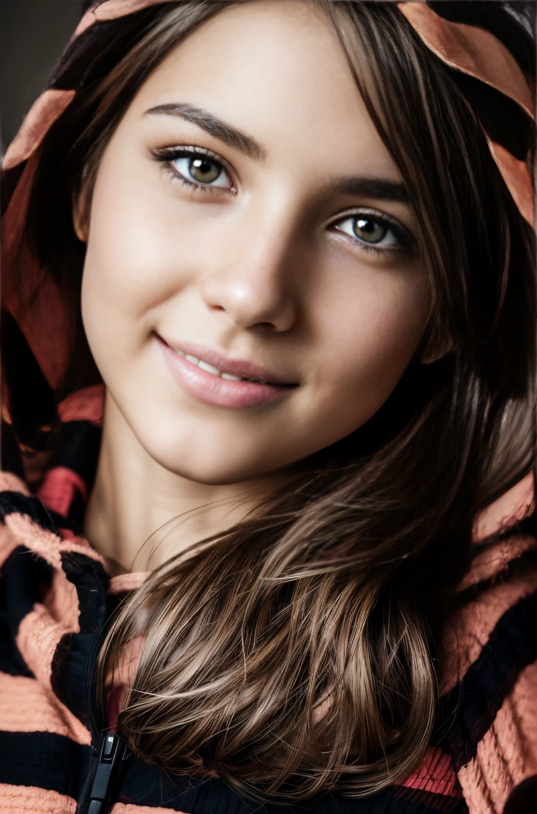 ((1 spanish girl)), (Laia Manzanares) (tween model, 20 years old, young)), ethereal beautiful, beautiful grey eyes, sexy smile:1.5 ((teeth visible)) , ((head slightly tilted to the side but looking flirty into the camera)), long straight hair, fit body, extremely big breast, busty chest, sexy teasing pose on bed, leaning forward towards camera showing boobs, looking into camera lovingly, wearing coral pink very tight see-through hoodie ((little unzipped)), exposed cleavage ((big)), tiny underpants, soft light ((David Hamilton style)), full body picture, masterpiece, best quality, photo-realistic, 8k, high resolution, ultra realistic detailed skin, 8k uhd, dslr, soft lighting, high quality, film grain, Fujifilm XT3