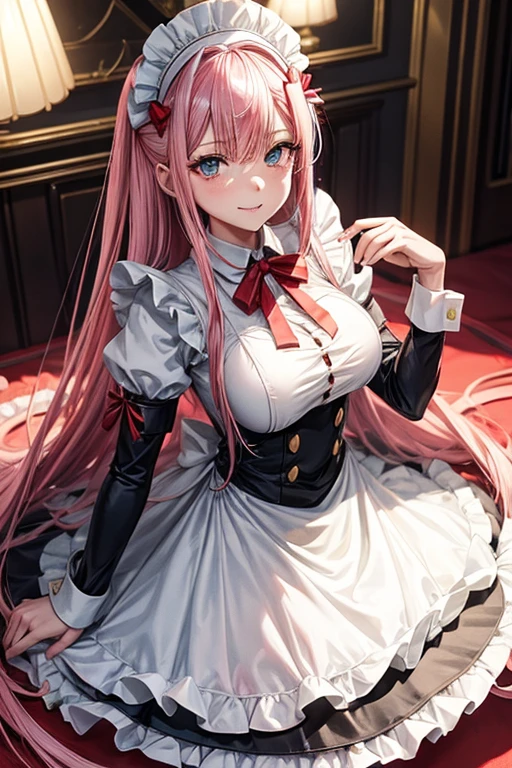 zero two, peitos grandes, anime, costume maid, fundo branco