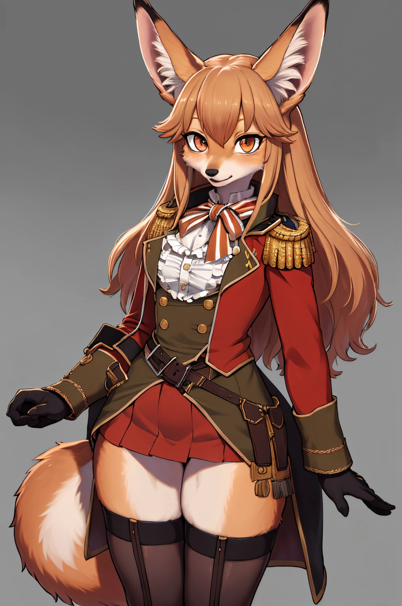 masterpiece, hd quality, beautiful, solo, girl, maned wolf girl, napoleon's army military clothes