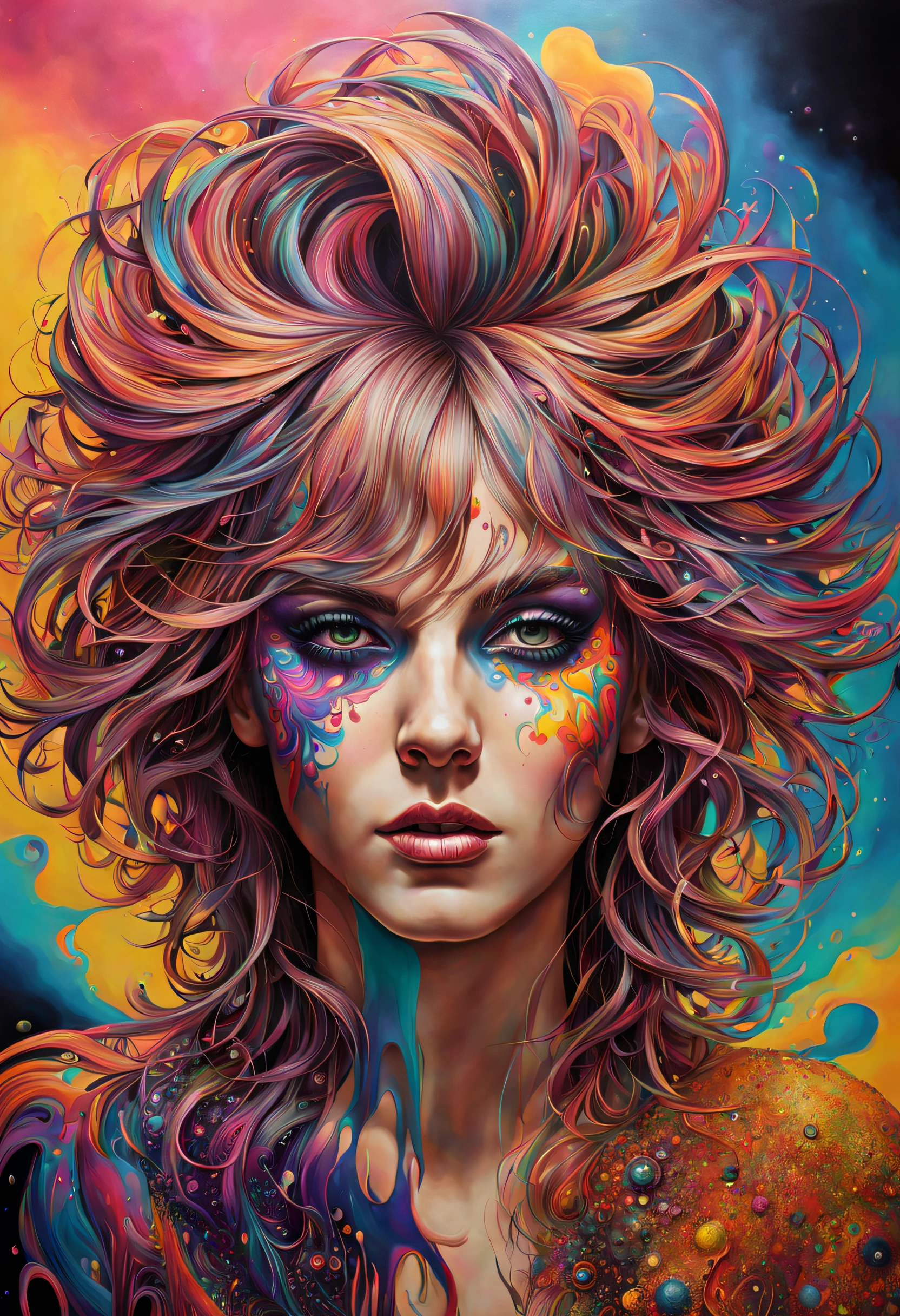 A realy realistic and psychedelic work full of flashy and brilliant color. It's textured and twisted dust