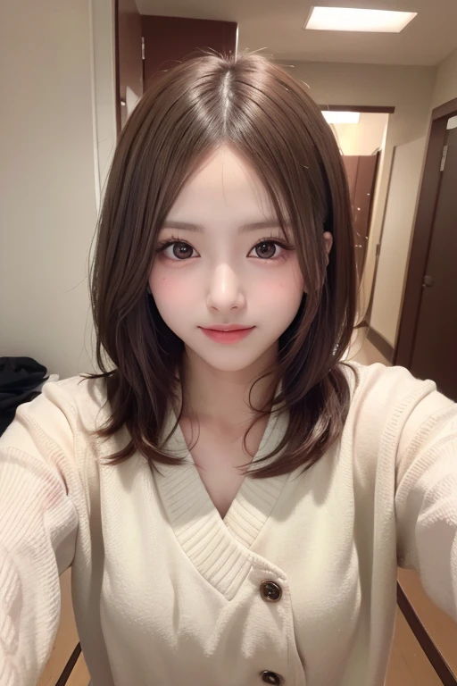 ​masterpiece, The highest image quality, hightquality, beautiful a girl, japanes, Japan schoolgirl, Popular Korean Makeup,Sweater that kills virgins、 detaileds, Swollen eyes, A detailed eye, Detailed skin, Beautiful skins, 超A high resolution, (现实:1.4), very extremely beautiful, Slightly younger face, Beautiful skins, slender, (A hyper-realistic), (hight resolution), (8K), (beautifully detailed eyes), (ultra-detailliert), (wall-), (详细的脸), looking at the viewers, finely detail、A detailed face、pureerosfaceace_v1、A smile、Looking straight ahead、Looks straight from the waist up、photos realistic、Bright lighting、length hair、Winter City