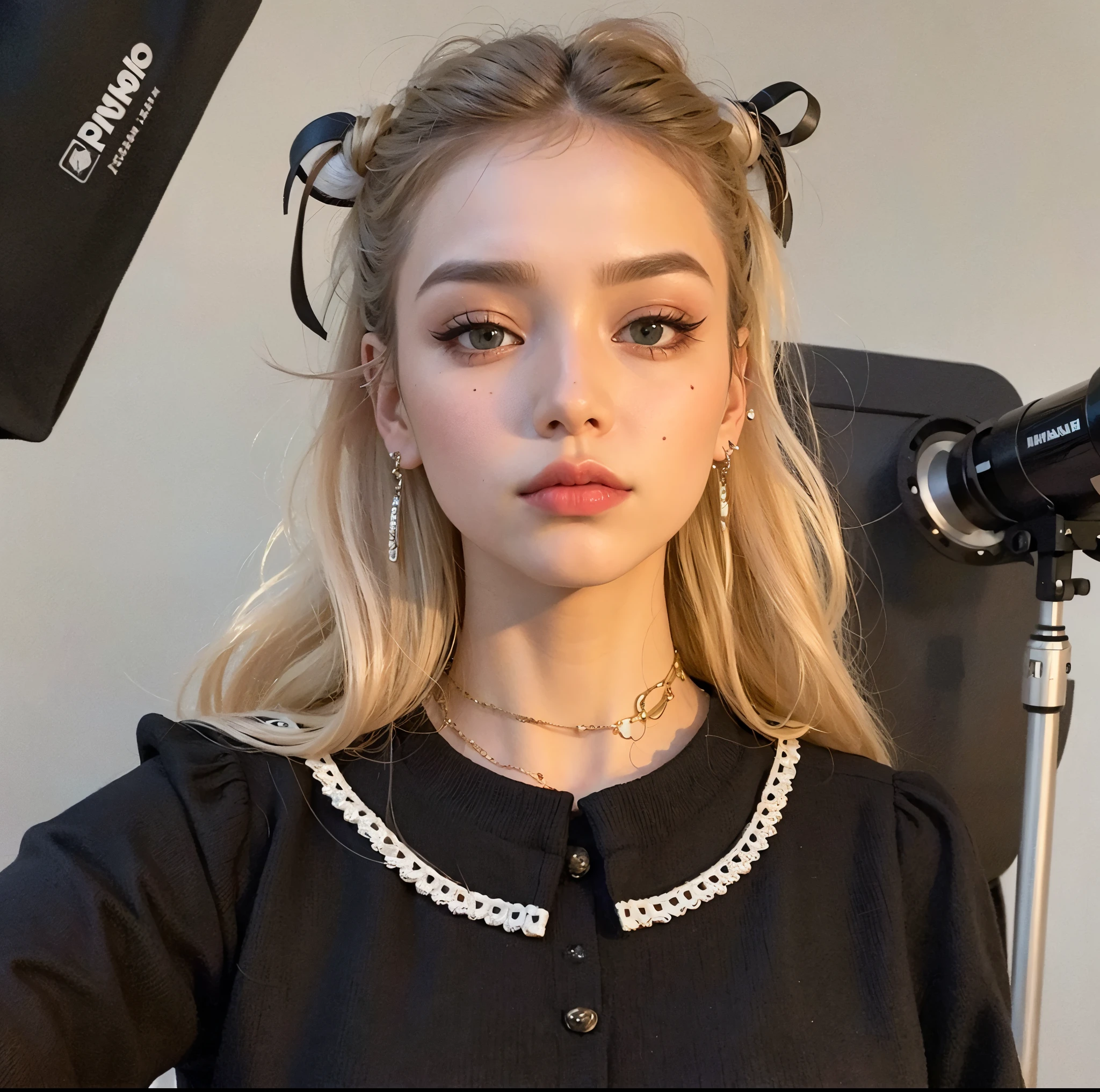 Mujer rubia con una camisa negra y un top con cuello blanco., Retrato de Kim Petras, Eva Elfie, Anna Nikolanova aka Newmilky, Retrato Sophie Mudd, collar de piercings, Kailee Mandel, Foto de perfil de la foto de cabeza, Charli Bowater, Yelena Belova, Ava Max, cabello rubio y ojos grandes, Dasha Taran, Hermosa Delphine