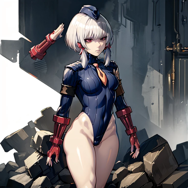 ultra-detailed, Explicit, Beautiful body, Beautiful Nose, Beautiful character design, perfect eyes, perfect face, ultra highres, 4K, beautiful legs, perfect legs, Nice hands, Perfect hand, Masterpiece, Best Quality, Highly detailed, illustration, absurdres, street fighter, doll suit, shadaloo doll, dollsuit, girls, multiple girls, expressionless, blank eyes, looking at viewer, red gloves, emotionless, black latex, corrution, mind control, female combatant, full body, hypnotized, unhappy trance, full body suit, ribbed bodysuit, both arms at side, stand up straight, obey, perfect female body, extremely glossy latex, hypnosis, hypnoLora, empty eyes, Mind control device, brainwashed, poses, submissive_pose, Slave, hat, necktie, stand up straight, standing, standing at attention, hat, necktie, belt, extending the right arm from the shoulder into the air with a straightened hand, nazi saluting, military, military saluting, salute, right hand saluting, left hand at side, latex, ribbed bodysuit, Garterbelt, white hair, ref eyes, ghost, medium hair, Shiragiku, FATAL FRAME: Maiden of Black Water
