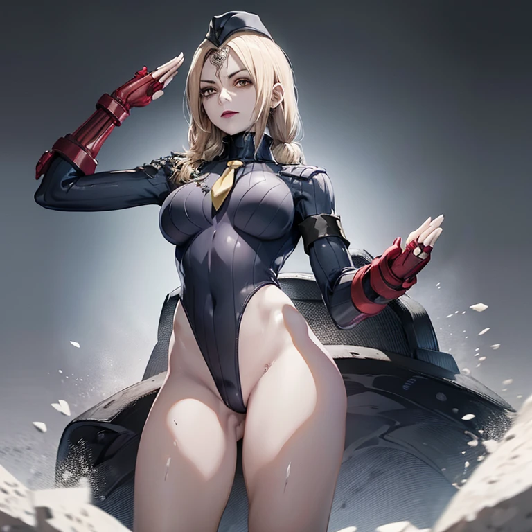 ultra-detailed, Explicit, Beautiful body, Beautiful Nose, Beautiful character design, perfect eyes, perfect face, ultra highres, 4K, beautiful legs, perfect legs, Nice hands, Perfect hand, Masterpiece, Best Quality, Highly detailed, illustration, absurdres, street fighter, doll suit, shadaloo doll, dollsuit, girls, multiple girls, expressionless, blank eyes, looking at viewer, red gloves, emotionless, black latex, corrution, mind control, female combatant, full body, hypnotized, unhappy trance, full body suit, ribbed bodysuit, both arms at side, stand up straight, obey, perfect female body, extremely glossy latex, hypnosis, hypnoLora, empty eyes, Mind control device, brainwashed, poses, submissive_pose, Slave, hat, necktie, stand up straight, standing, standing at attention, hat, necktie, belt, extending the right arm from the shoulder into the air with a straightened hand, nazi saluting, military, military saluting, salute, right hand saluting, left hand at side, latex, ribbed bodysuit, Garterbelt, Vampire pale skin, Daniela Dimitrescu, Resident EVIL 8. Blood lips, blonde hair, long hair