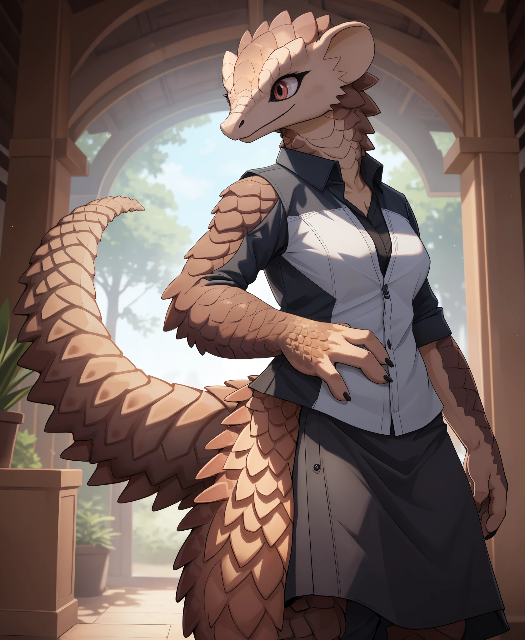 UHD 8k, HDR+, female anthro (Pangolin), intricately detailed, (short_tail)