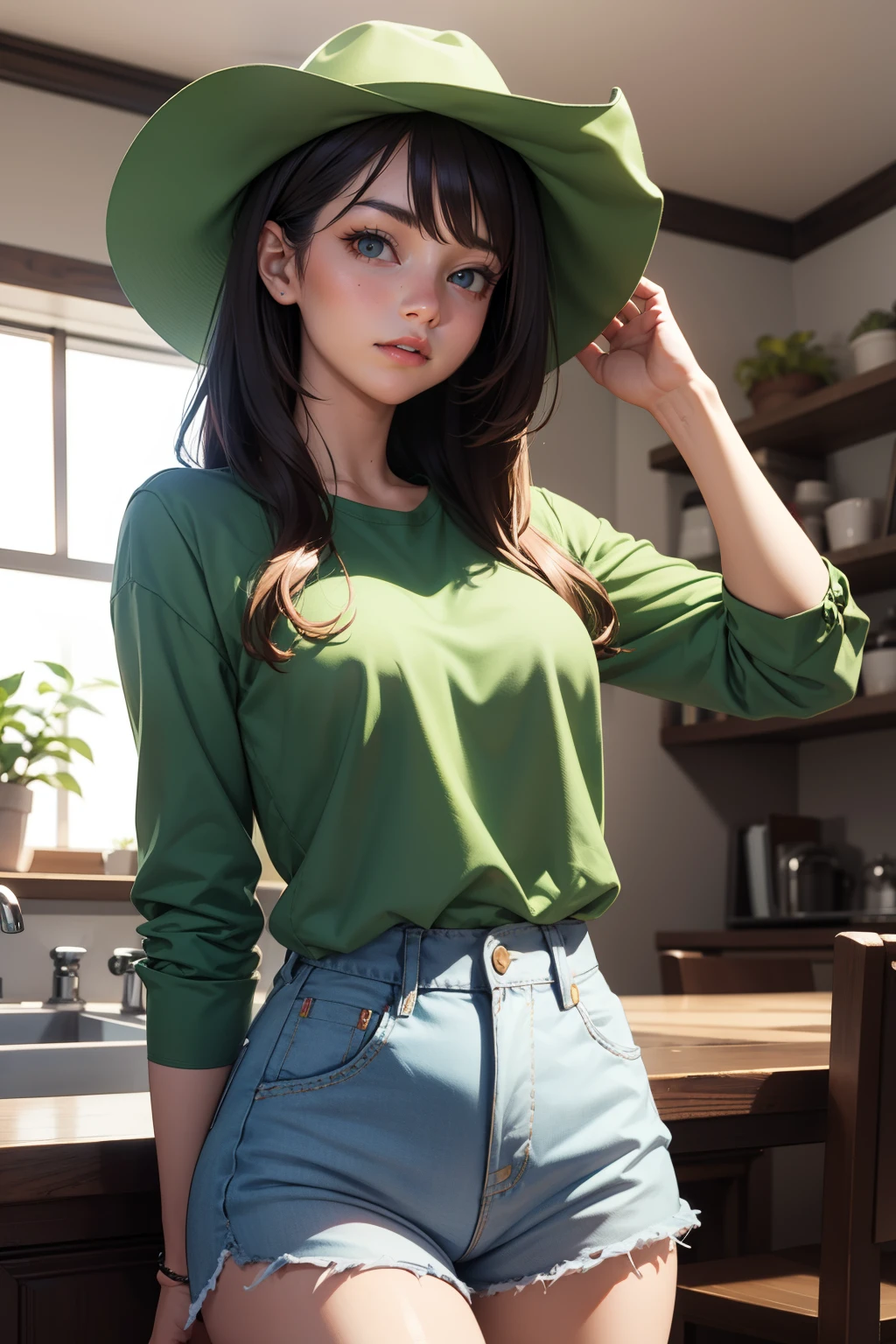 Cowgirl, green shirt,