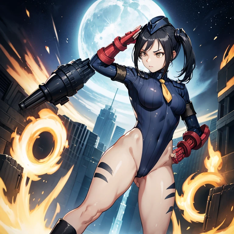 ultra-detailed, Explicit, Beautiful body, Beautiful Nose, Beautiful character design, perfect eyes, perfect face, ultra highres, 4K, beautiful legs, perfect legs, Nice hands, Perfect hand, Masterpiece, Best Quality, Highly detailed, illustration, absurdres, street fighter, doll suit, shadaloo doll, dollsuit, girls, multiple girls, expressionless, blank eyes, looking at viewer, red gloves, emotionless, black latex, corrution, mind control, female combatant, full body, hypnotized, unhappy trance, full body suit, ribbed bodysuit, both arms at side, stand up straight, obey, perfect female body, extremely glossy latex, hypnosis, hypnoLora, empty eyes, Mind control device, brainwashed, poses, submissive_pose, Slave, hat, necktie, stand up straight, standing, standing at attention, hat, necktie, belt, extending the right arm from the shoulder into the air with a straightened hand, nazi saluting, military, military saluting, salute, right hand saluting, left hand at side, latex, ribbed bodysuit, Garterbelt, black hair, golden eyes, Girls' Frontline, long hair, twin tails, destroyer
