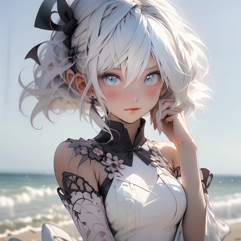 A girl，比基尼，Open navel，three-point style，sexy for，White hair，White-haired girl，Complex hairstyleull body close-up shot，（（比基尼）），foldoldolds，see-through sleeves，cropped shoulders，cropped shouldereach chair，fully body photo，（（There are a lot of people on the beach）），the detail，Straw Hat Halegance，the detail，ellegance，spray，There are hands and feet，immensity，Full body photo，Hazy，Skysky，the detail，ellegance，There are hands and feet，immensity，baiyun，Hazy，the detail，Kizi，Skysky，the detail，ellegance，There are hands and feet，baiyun，Hazy，the detail，The face is clear