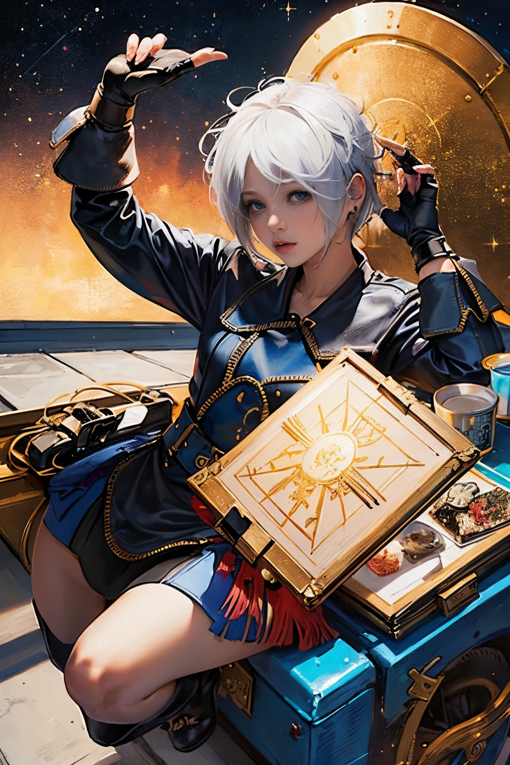 (masterpiece、top-quality、top-quality、Official art、Beautifully Aesthetic:1.2)、(1girl in)、Extreme details、colourfull、highestdetailed、Official art、Unity 8k壁纸、ultra-detailliert、Beautifully Aesthetic、Beautiful fece、masterpiece、top-quality、(Zentangle、a Mandala、Tangles、Entanglement)、Holy Light、Gold leaf art、glitter drawing、PerfectNwsjMajmagic、((shorth hair:1.7))、(Beautiful hairstyle:1.4)