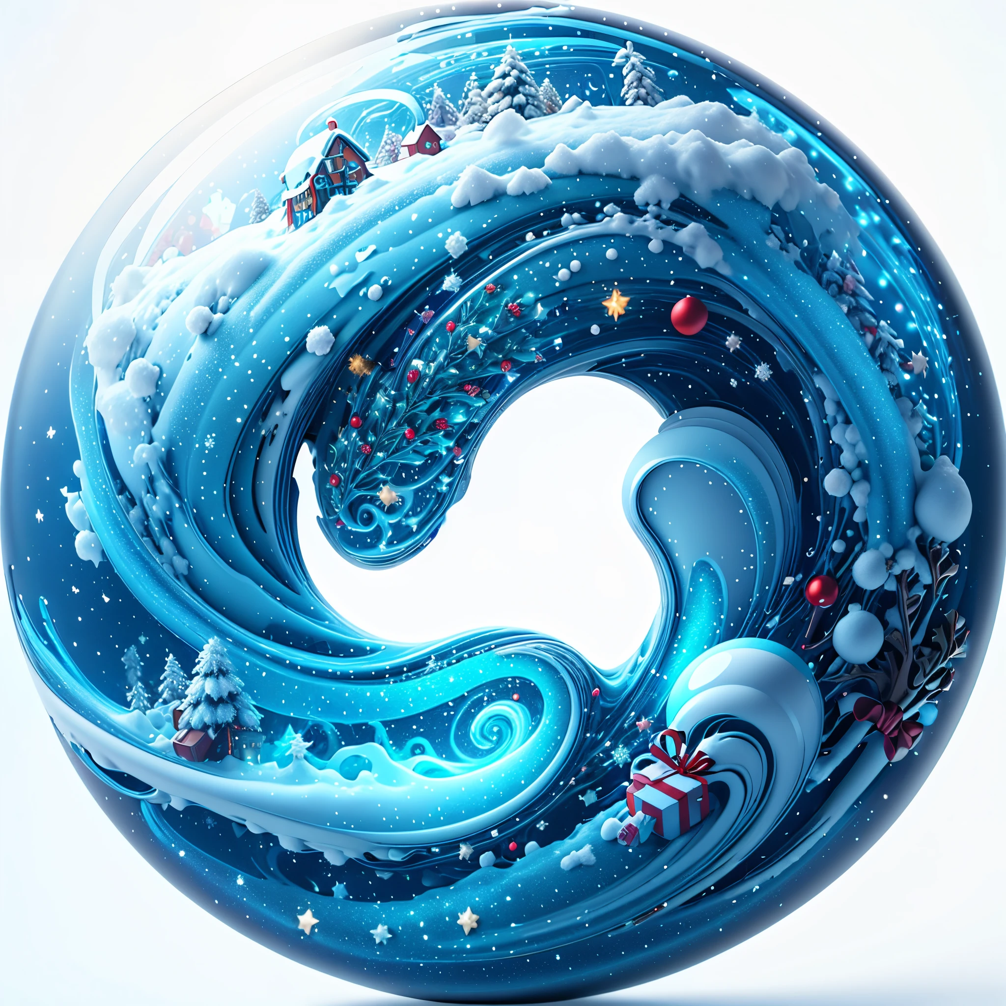 best quality, 8k, UHD, highres, masterpiece, snow, gift boxe, winter, ribbon, stars, pine, Christmas, Christmas theme