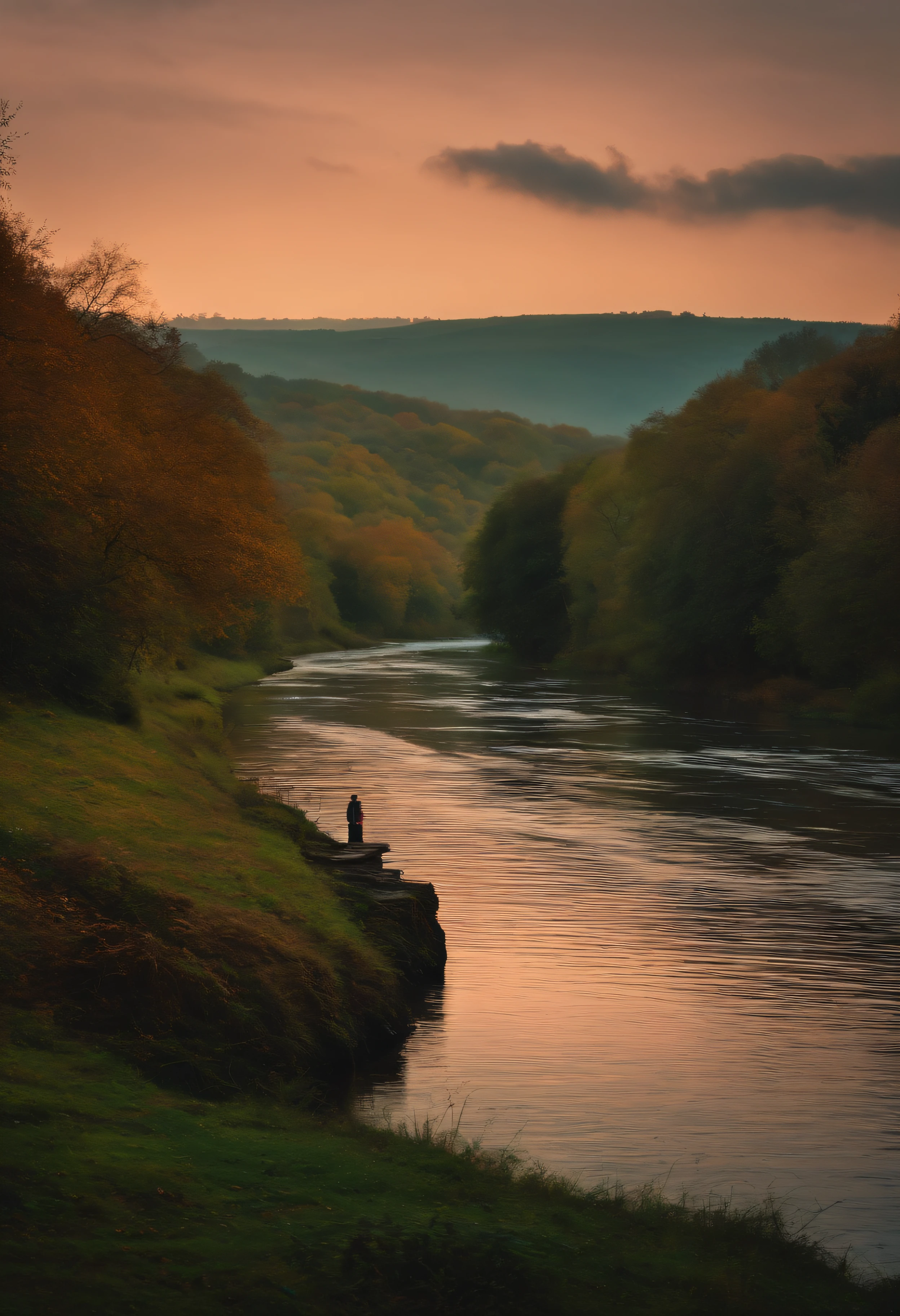 loneliness on the river, dreamlike, depressive, despair, 1960s English New Wave film style