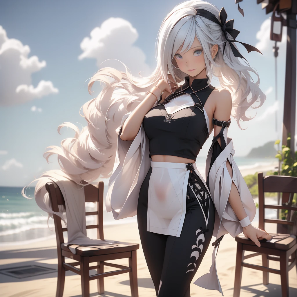A girl,比基尼,Open navel,three-point style,sexy for,White hair,White-haired girl,Complex hairstyleull body close-up shot,((比基尼)),foldoldolds,see-through sleeves,cropped shoulders,cropped shouldereach chair,fully body photo,((There are a lot of people on the beach)),the detail,Straw Hat Halegance,the detail,ellegance,spray,There are hands and feet,immensity,Full body photo,Hazy,Skysky,the detail,ellegance,There are hands and feet,immensity,baiyun,Hazy,the detail,Kizi,Skysky,the detail,ellegance,There are hands and feet,baiyun,Hazy,the detail,The face is clear