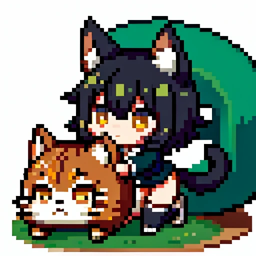 Garota gato Chibi com pelos de gato no corpo,todo,top esportivo e short esportivos