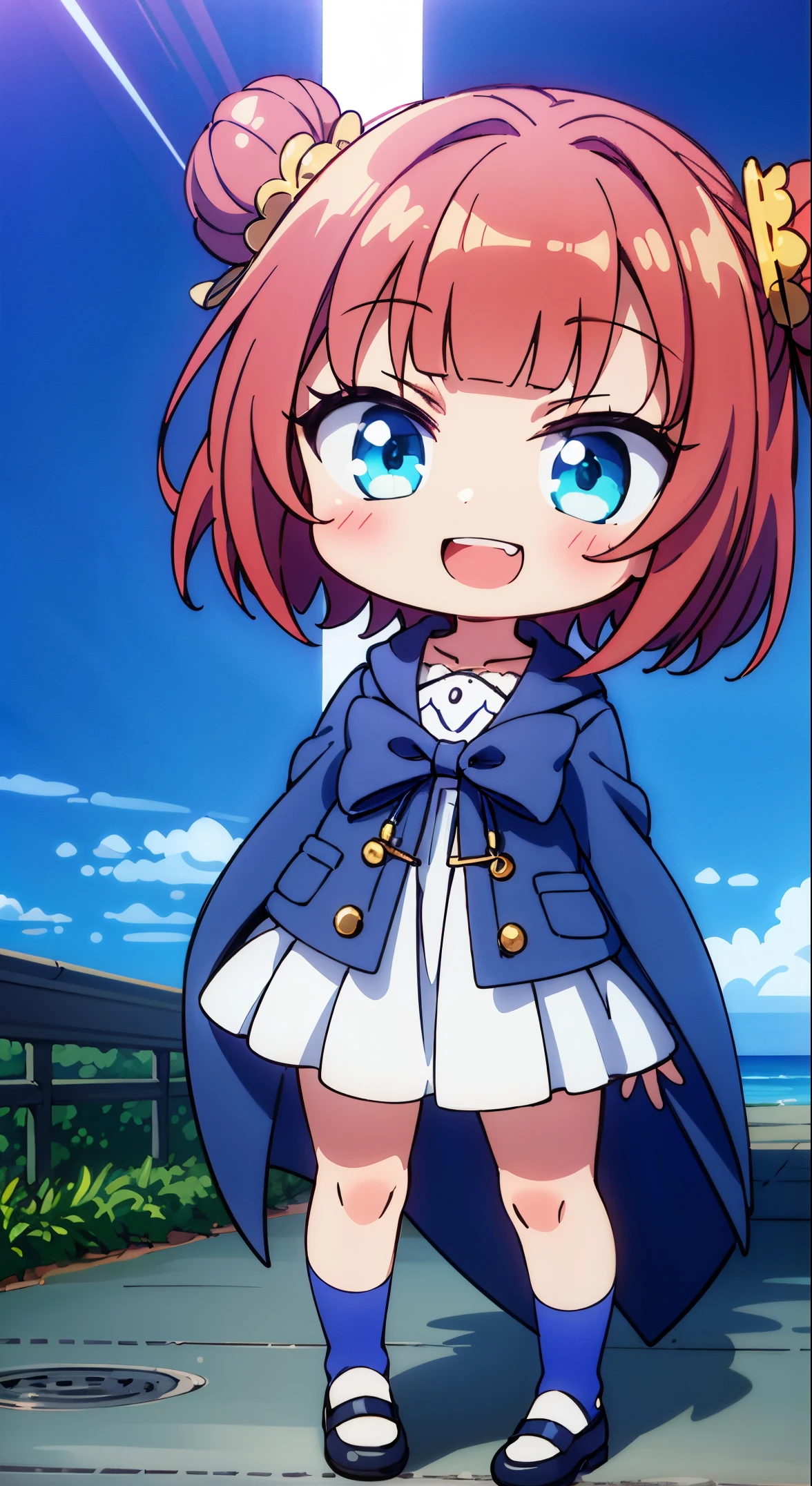 (masutepiece, Transparent air, Transparent eyes,Best Quality, Perfect Anatomy, High quality:1.4), absurderes, absolutely resolution, unbelievable Ridiculous, hight resolution, ultra-detailliert, Official art, Unity 8k壁纸, Kinetic typography,nice hand, Perfect hands, Detailed beautiful hands, Large_filesize, fulcolor, hight resolution, symmetric, exceptional, Best aesthetic, newest, Anime, very beautiful detailed body,The hair,faces,The eye, (Chibi,Full body:1.6),BREAK,  1 beautiful girl, (Cute:1.5), (Chibi: 0.8), (kawaii: 1.5), (Lori: 0.5), ( girl), BREAK(Red hair, short-hair,2 hair buns,Blunt bangs:1.4),(:D,grin:1.3),{Heterochromia,pale blue eyes,pale green eyes, Eye Highlights,The first hyperfine stars:1.5},Star eyes silhouette thick eyelashes, Double eyelids:1.2),(de pele branca),BREAK,Clear skin,Beautiful skin, ,(best quality face),(Top quality glowing eyes),(The best smile,:D:1.45) ,

BREAK, Casual Parisian Stripes Look,
Breton striped top, knee-length A-line skirt,
Ballet flats, wool beret, draped scarf,
Minimal accessories, like a wristwatch and a trench coat,

,BREAK,(((to stand))),  outside of house,Girls sitting and playing on the grass, (Upper body:1.35), [Delicate hair fluttering in the wind], Playground equipment in the park, amusement, (Dynamic Pose), upward-eyed,Waterfall,depth of fields,

 BREAK,wakame,wakame,wakame,(Cowboy Shot:1.4), 

BREAK,(Blurry background:1.3),(absurderes, hight resolution, Super Detail Art),cel shading,Clear Color, Lonely optical effect, Beautiful pictures, Bright glow, mystic atmosphere,(Close-up of girl:1.1), Mystical light particle effect,manga influence, clean line drawings,