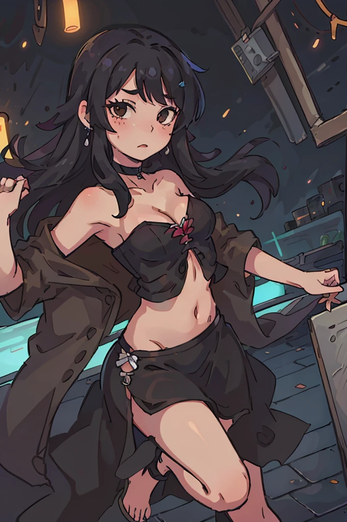 Micro Bikini，Parker jacket， (High resolution:1.4), (masutepiece:1.2), (High quality:1.3) 1girl, saten ruiko, green eyes, long hair, black hair, small breast, cinematic lighting, pov, grin, dynamic angle, party pool, 