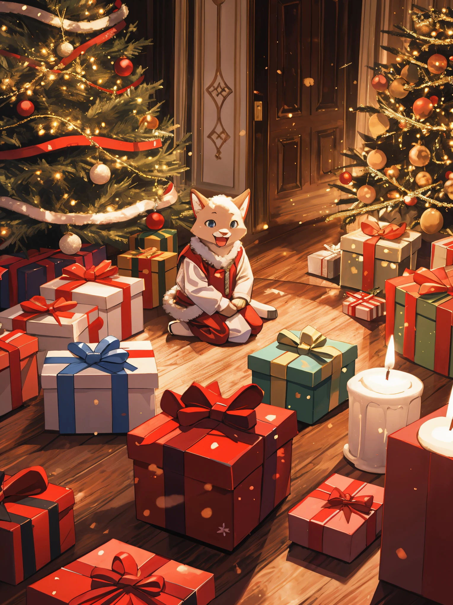 (best quality,4k,8k,highres,masterpiece:1.2),ultra-detailed,realistic,gifts,table,Christmas tree,decorations,wrapping ,bows,ribbon,presents,holiday spirit,vibrant colors,warm lighting,cozy atmosphere,toys,cards,candles,snowflakes,joyful,celebration,exquisite details,exciting surprises,shiny ornaments,sparkling tinsel,beautifully wrapped,excited children,anticipation,festive mood,magical ambiance,delightful moment,wonderful memories,family gathering,cheerful faces,Christmas magic,extravagant,abundance of presents,HDR,UHD,studio lighting,ultra-fine painting,sharp focus,physically-based rendering,professional,vivid colors,bokeh.
