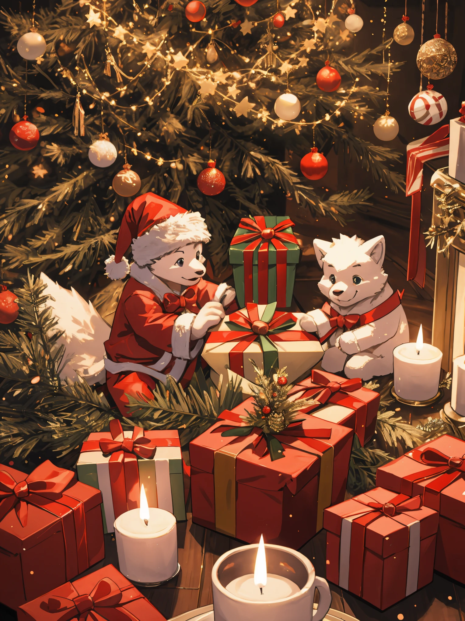 (best quality,4k,8k,highres,masterpiece:1.2),ultra-detailed,realistic,gifts,table,Christmas tree,decorations,wrapping ,bows,ribbon,presents,holiday spirit,vibrant colors,warm lighting,cozy atmosphere,toys,cards,candles,snowflakes,joyful,celebration,exquisite details,exciting surprises,shiny ornaments,sparkling tinsel,beautifully wrapped,excited children,anticipation,festive mood,magical ambiance,delightful moment,wonderful memories,family gathering,cheerful faces,Christmas magic,extravagant,abundance of presents,HDR,UHD,studio lighting,ultra-fine painting,sharp focus,physically-based rendering,professional,vivid colors,bokeh.