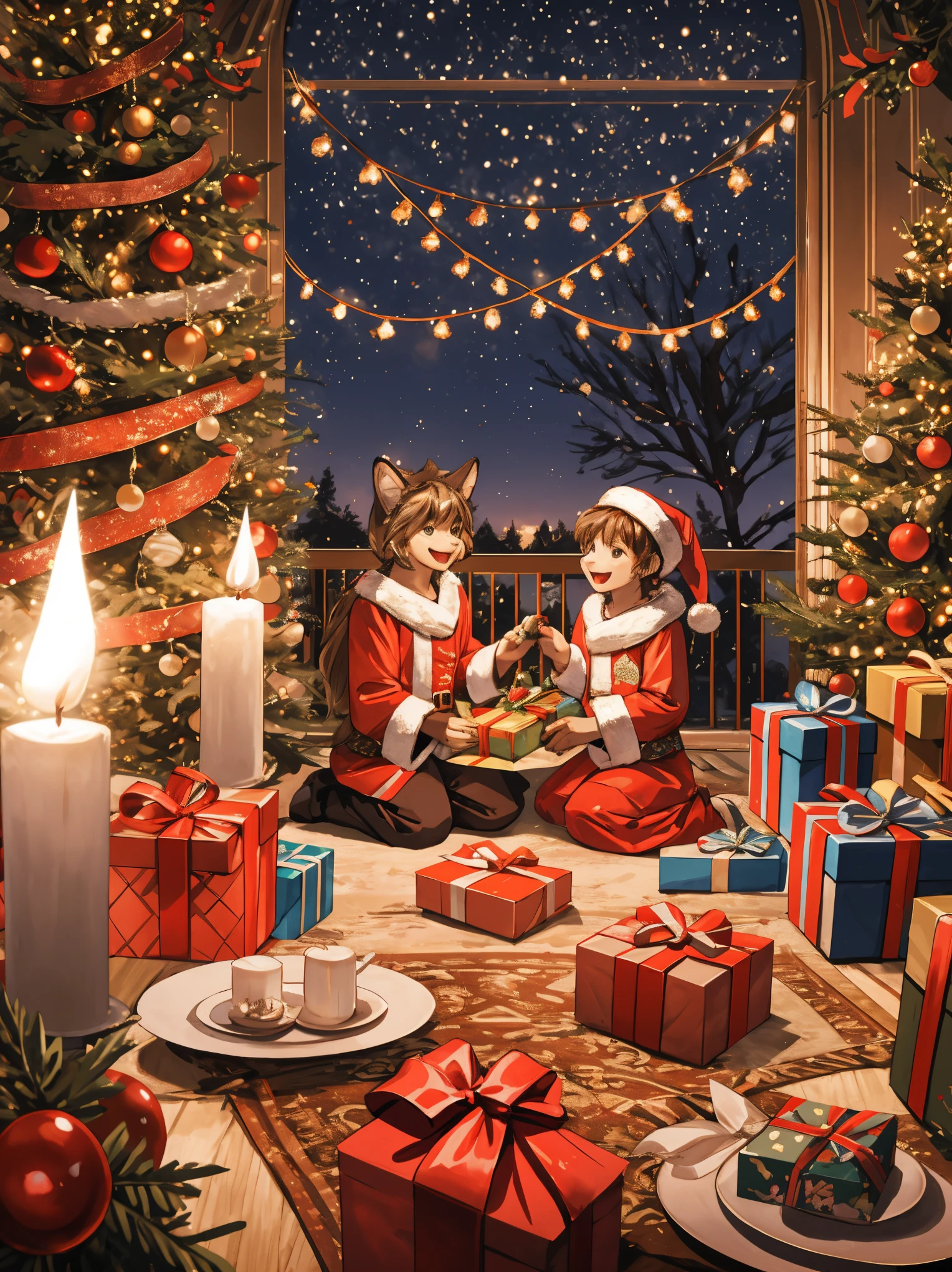 (best quality,4k,8k,highres,masterpiece:1.2),ultra-detailed,realistic,gifts,table,Christmas tree,decorations,wrapping ,bows,ribbon,presents,holiday spirit,vibrant colors,warm lighting,cozy atmosphere,toys,cards,candles,snowflakes,joyful,celebration,exquisite details,exciting surprises,shiny ornaments,sparkling tinsel,beautifully wrapped,excited children,anticipation,festive mood,magical ambiance,delightful moment,wonderful memories,family gathering,cheerful faces,Christmas magic,extravagant,abundance of presents,HDR,UHD,studio lighting,ultra-fine painting,sharp focus,physically-based rendering,professional,vivid colors,bokeh.