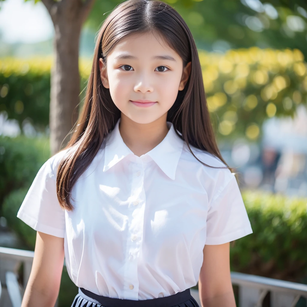  Asian schoolgirl n uniform with short skirt and white knee high stockings with black shoes 