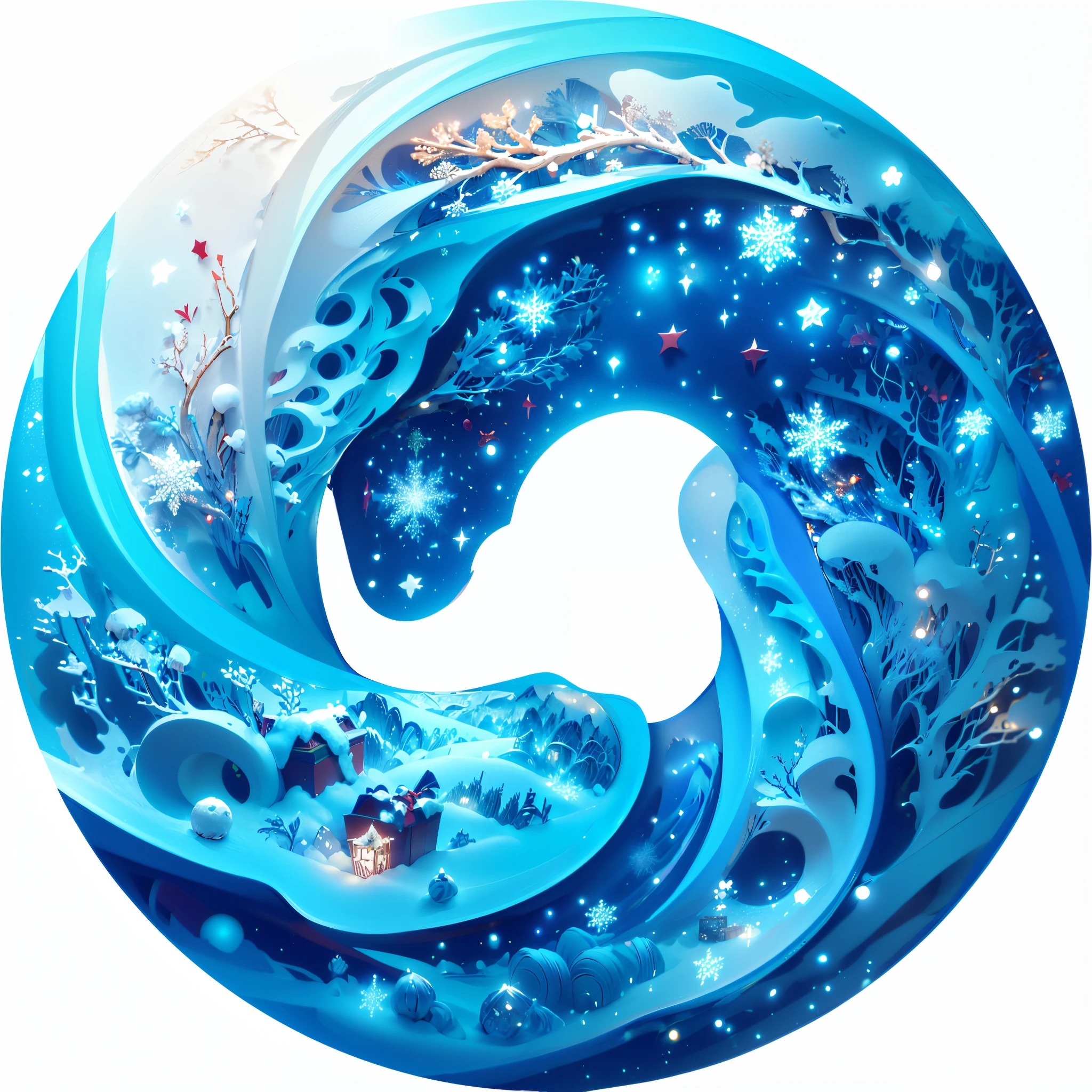(best quality,4k,8k,highres,masterpiece:1.2), ultra-detailed, realistic, 8k, Christmas decorations, Christmas, Christmas style, gift, winter, star, snow fall, paper art, snow flake, tree, hill, cave, snow, night sky