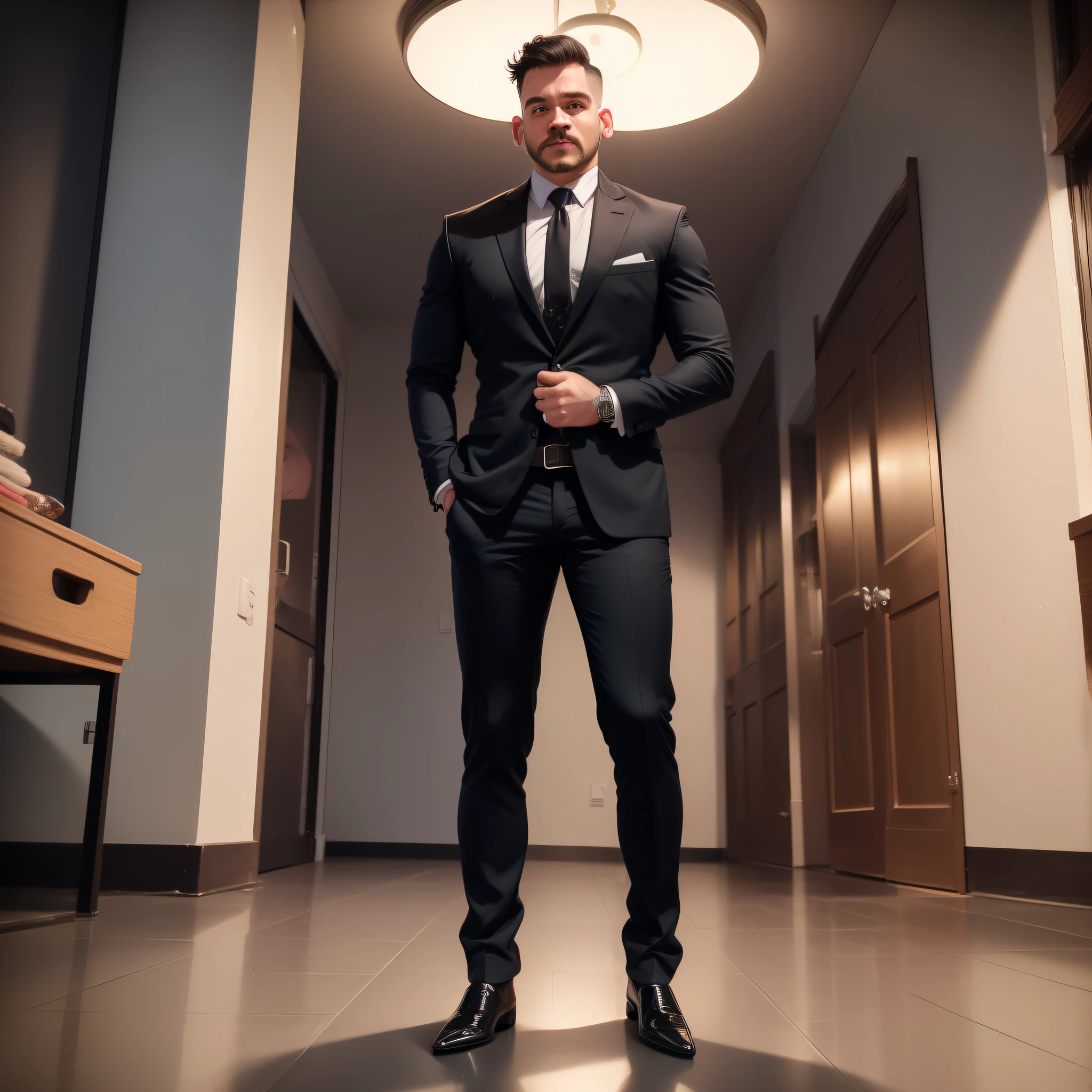 arafed man in a suit and tie standing in a room, vestindo terno preto, homem no terno preto, vestindo um terno preto, Wearing Black Business Suit, Macho bonito, vestindo um terno masculino elegante, vestindo terno apertado, em um terno preto, Terno Preto, terno intrincado, vestindo uma jaqueta preta extravagante, with a business suit on, bonito e atraente, de corpo inteiro, From head to toe, mostrando a altura, homem de corpo todo, showing feet, visto de baixo a cima, corpo inteiro, com sapatos, mostrando os sapatos sociais