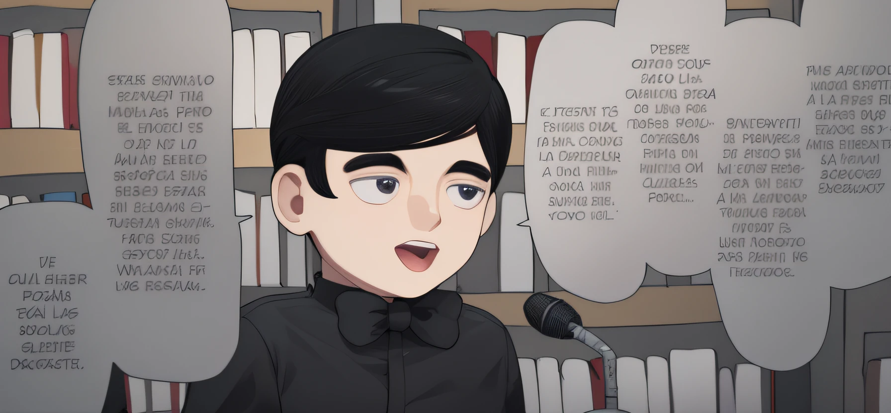 Image of boy speaking into microphone.