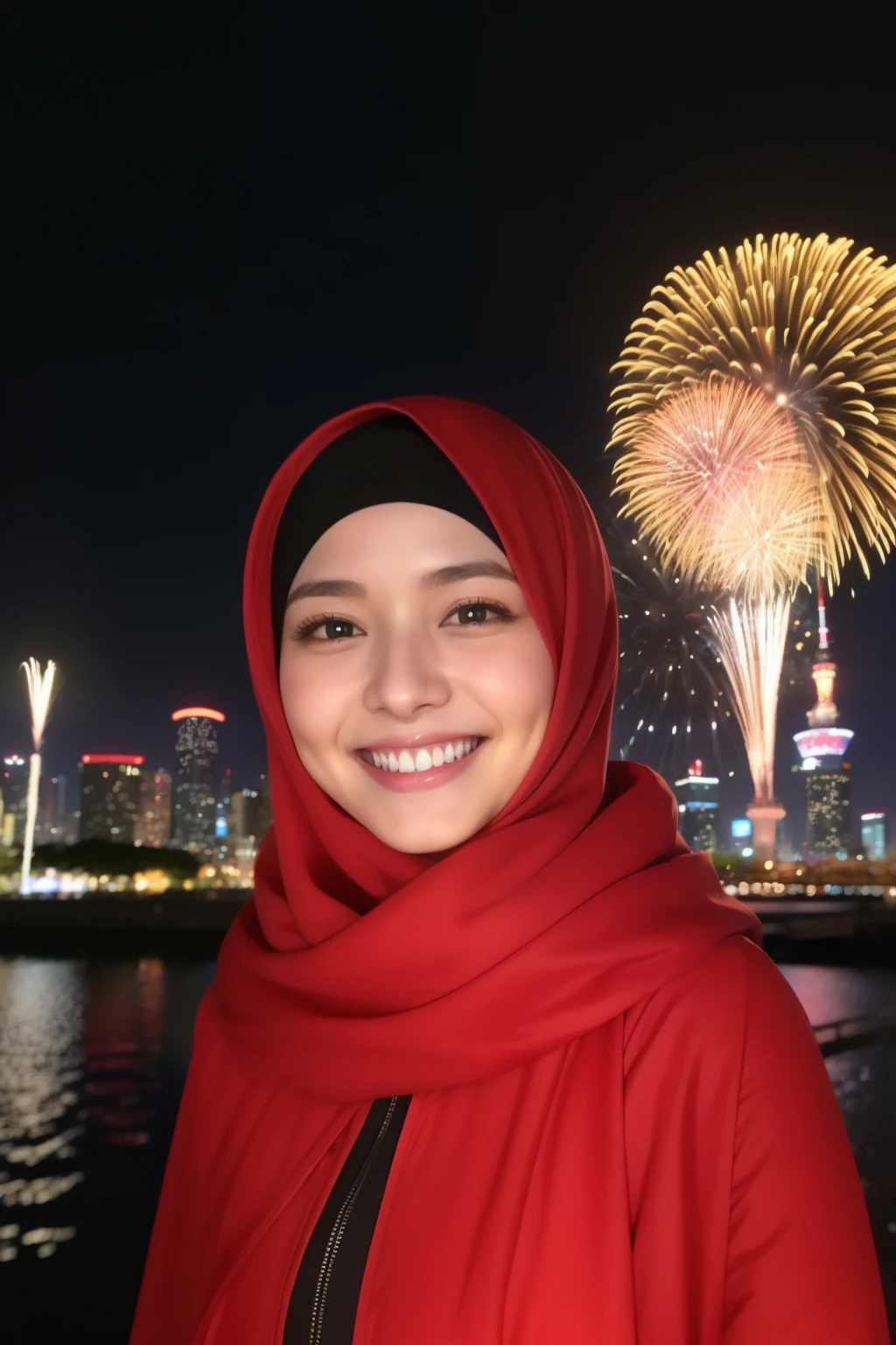 A smile、hijab pakistani girl、While doing fireworkare、Tokyo Skytree