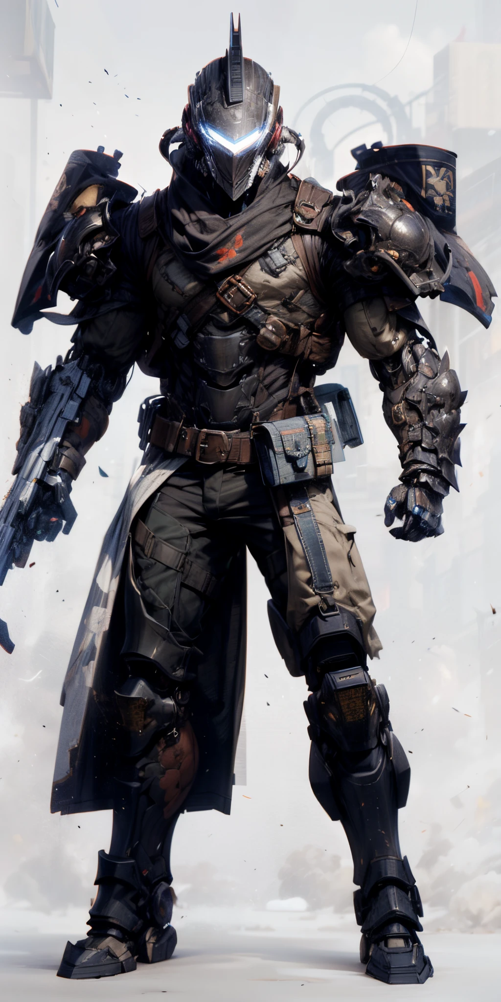 (((An epic and visually stunning digital anime masterpiece featuring a sylphlike masculine ((male:1.5)) decorated military dieselpunk cyborg soldier clad in a sleek yet tactical armored yet decorated leather military trench coat:1.2))), (((flat masculine male chest:1.5, full head covered by a mechanical mecha knight helmet with a narrow visor:1.5))), (((the character adorned in a (scifi tactical armored open front trench coat with a built in exoskeleton) (over a form fitted armor plated yet super sleek and revealing under suit with waist cut outs), the armor plating on the upper arms and shoulders beautifully engraved))):1.4. The image showcases the intricacies of the character’s armor and clothing:1.5, ((capturing their flamboyant essence and heavy mecha aesthetic:1.2)). The character also possesses an androgynous charm, (((with slim yet heavily muscled physique:1.2, sylphlike with a sleek waist, toned yet beautifully sleek cybernetic arms:1.3, mechanical arms and legs:1.3, mecha muscles:1.3))), looking at viewer, (((brass metal armor and brown leather, dieselpunk:1.3))), (((depth of field, cinematic lighting, chromatic aberration, ray tracing, UHD, masterpiece, no hair, super detail, high details, high quality, award winning, 8k, highres)))